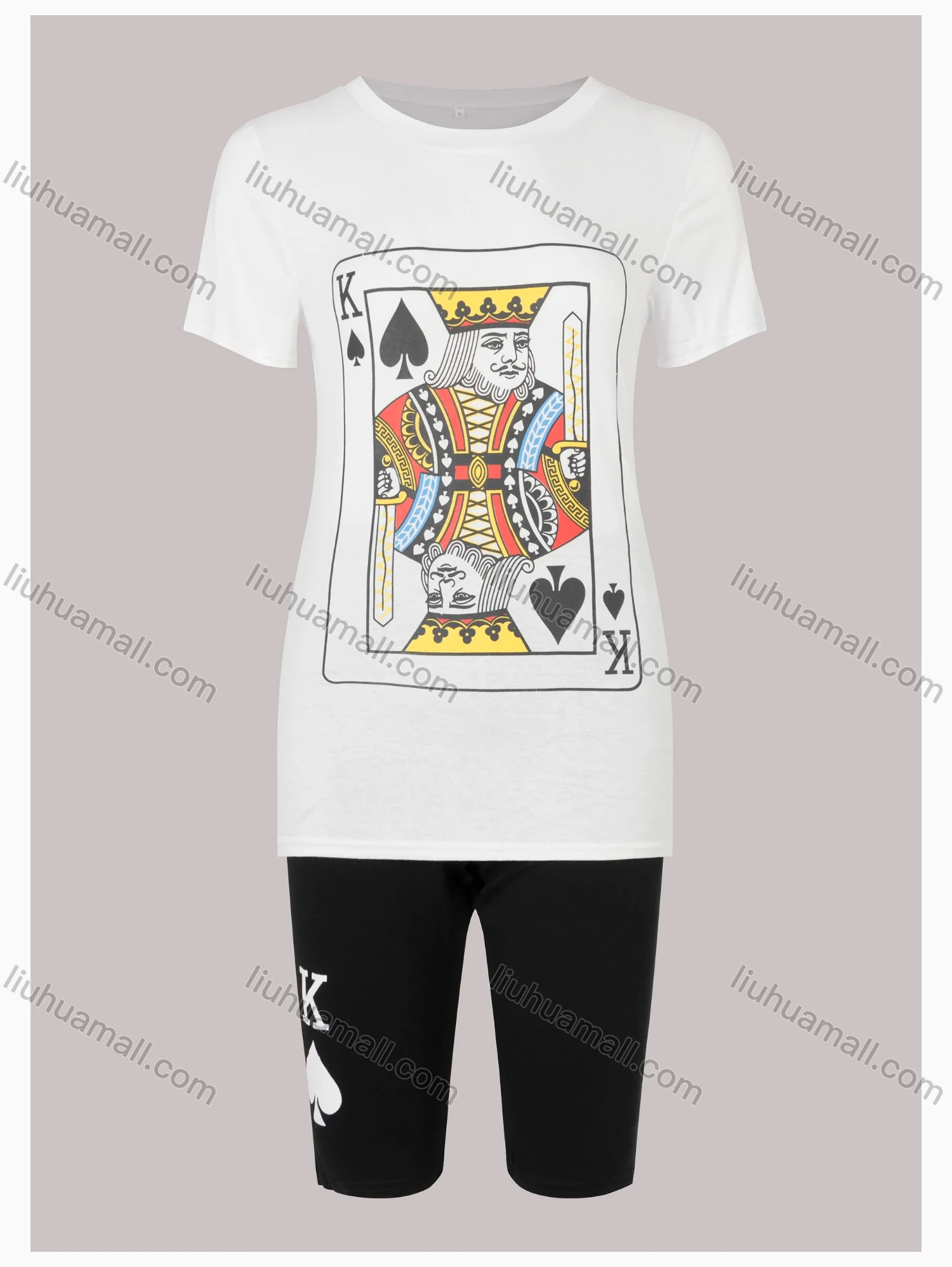 Wholesale Women's Casual Short Sleeve Playing Card Print Top & Shorts Sets - Liuhuamall