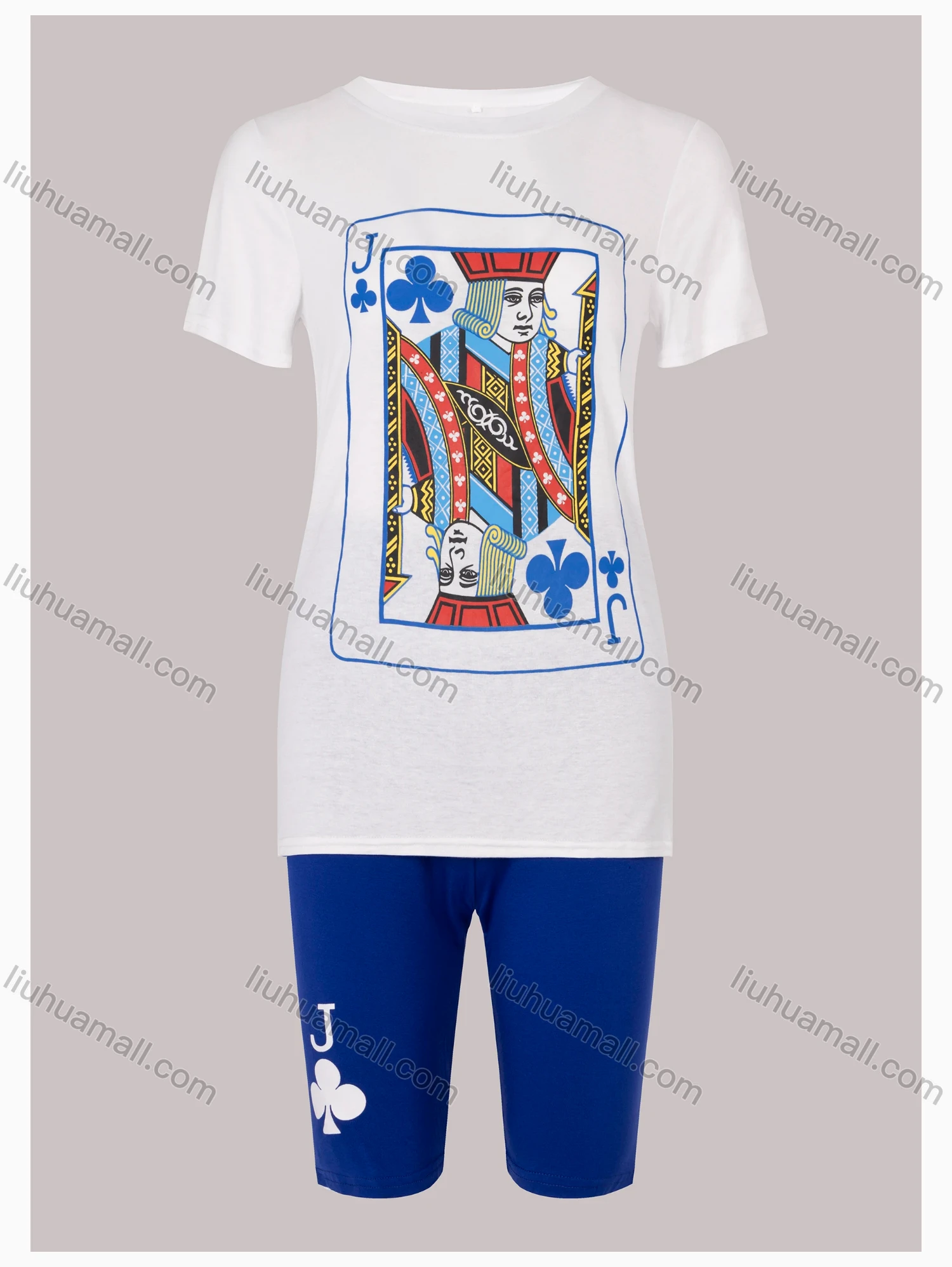 Wholesale Women's Casual Short Sleeve Playing Card Print Top & Shorts Sets - Liuhuamall