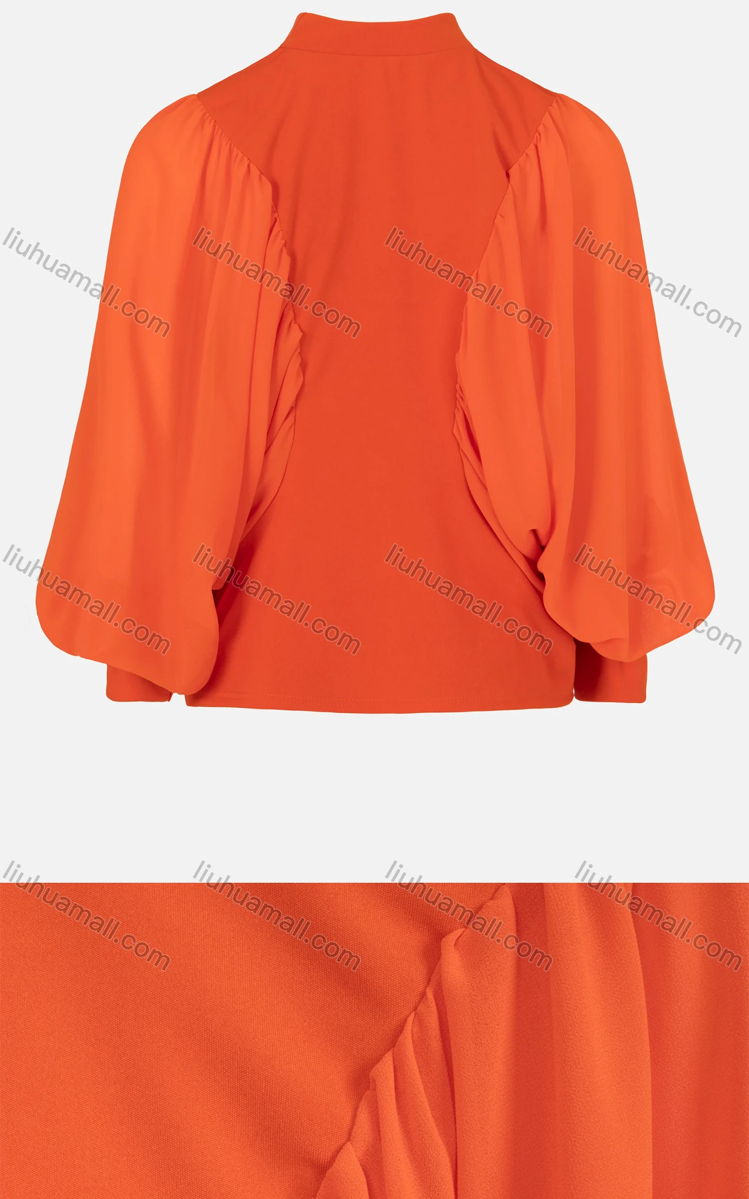 Wholesale Women's Elegant Lantern Sleeve Mock Neck Ruched High low Hem Plain Blouse - Liuhuamall