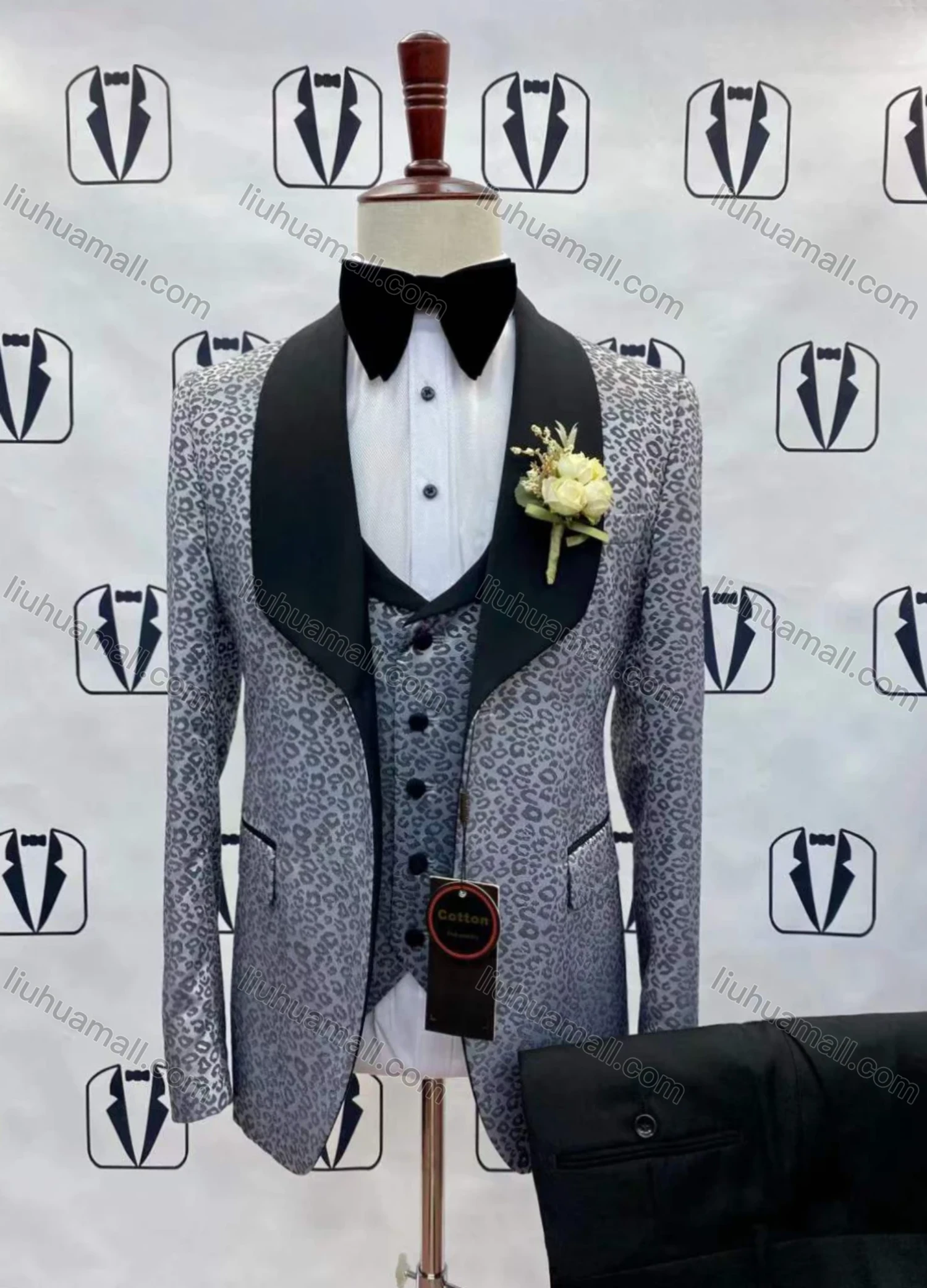 Wholesale Men's Leopard Print Single Breasted Blazer&Vest&Pants Wedding Prom Suits 3 Piece Sets 017-7# - Liuhuamall