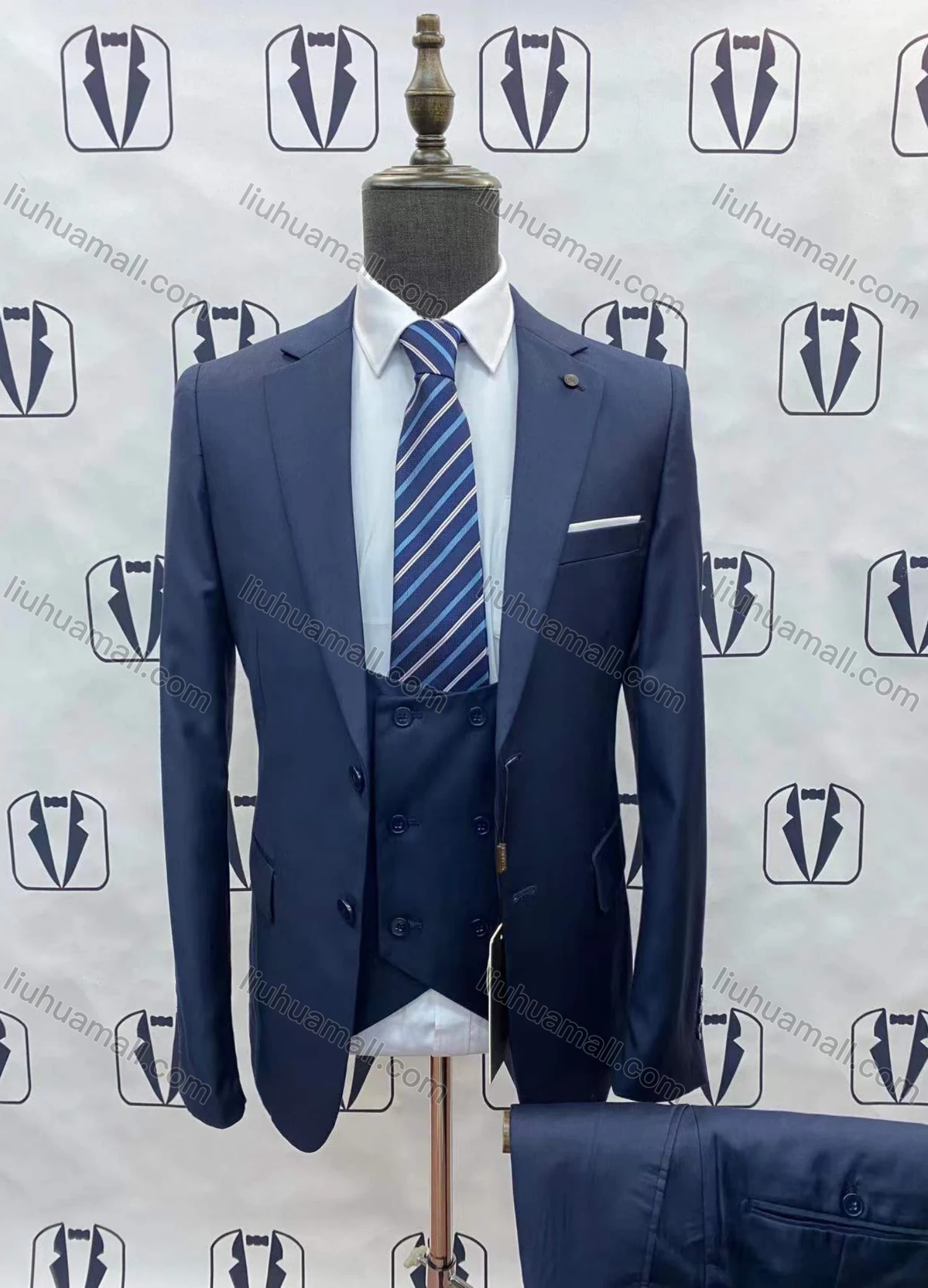 Wholesale Men's Business Double Breasted Plain Blazer&Vest&Pants Formal Suit 3 Piece Sets 788-17# - Liuhuamall