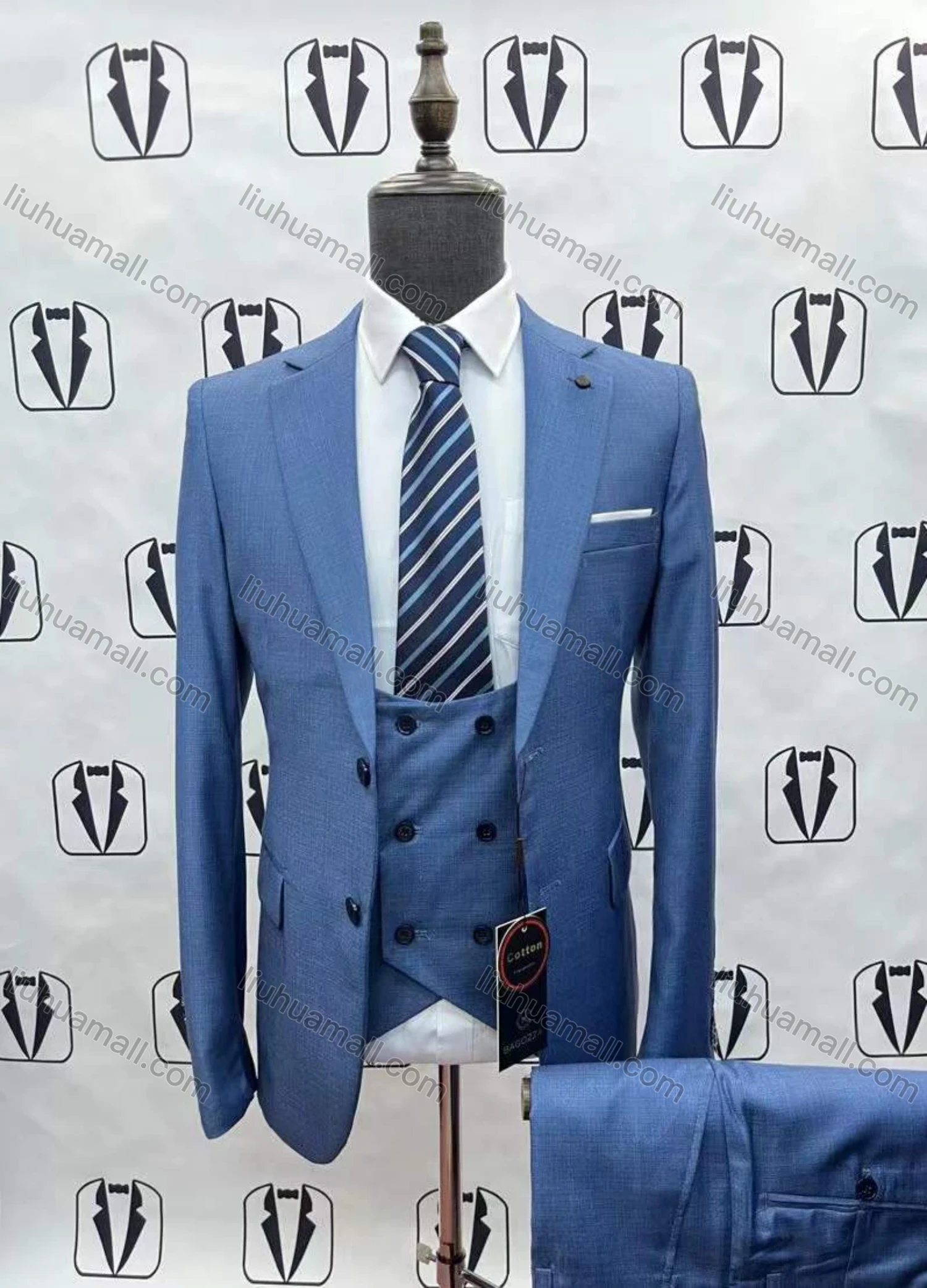Wholesale Men's Business Double Breasted Plain Blazer&Vest&Pants Formal Suit 3 Piece Sets 788-16# - Liuhuamall