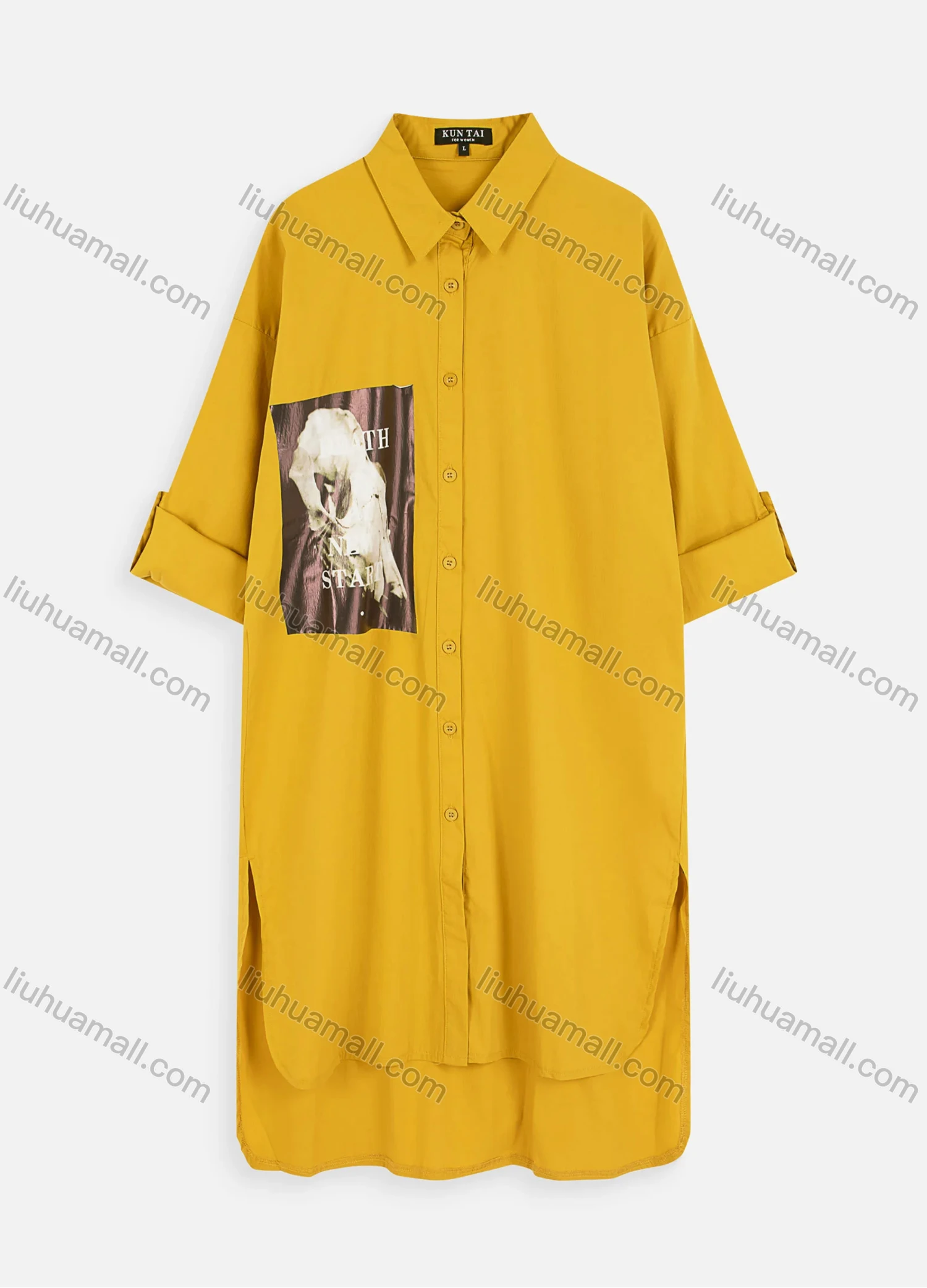 Wholesale Women's Casual 3/4 Sleeve Button Down Graphic Midi Shirt Dress - Liuhuamall