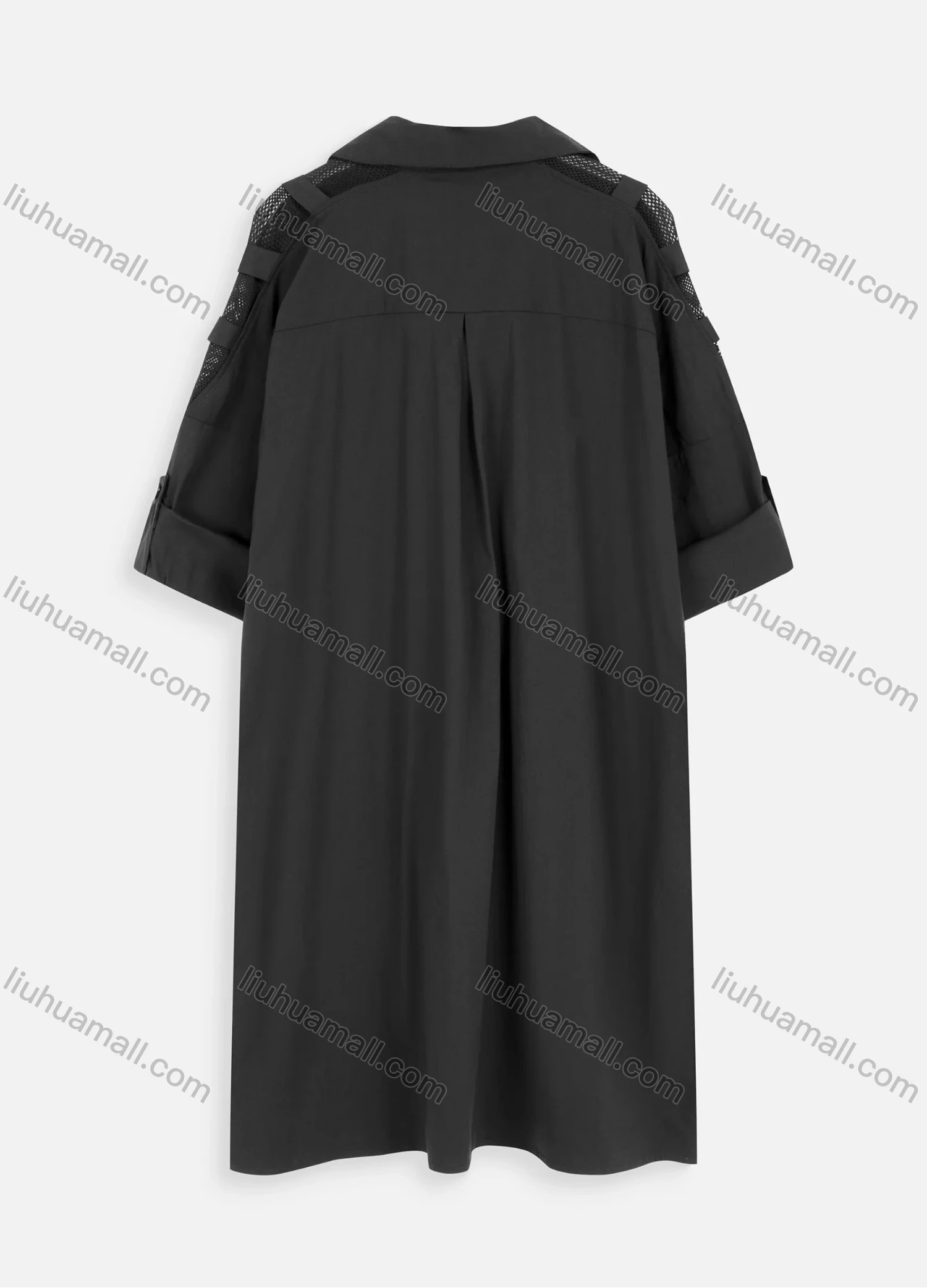 Wholesale Women's Casual Mesh Sleeve Button Down Rhinestone Letter Print Midi Shirt Dress - Liuhuamall