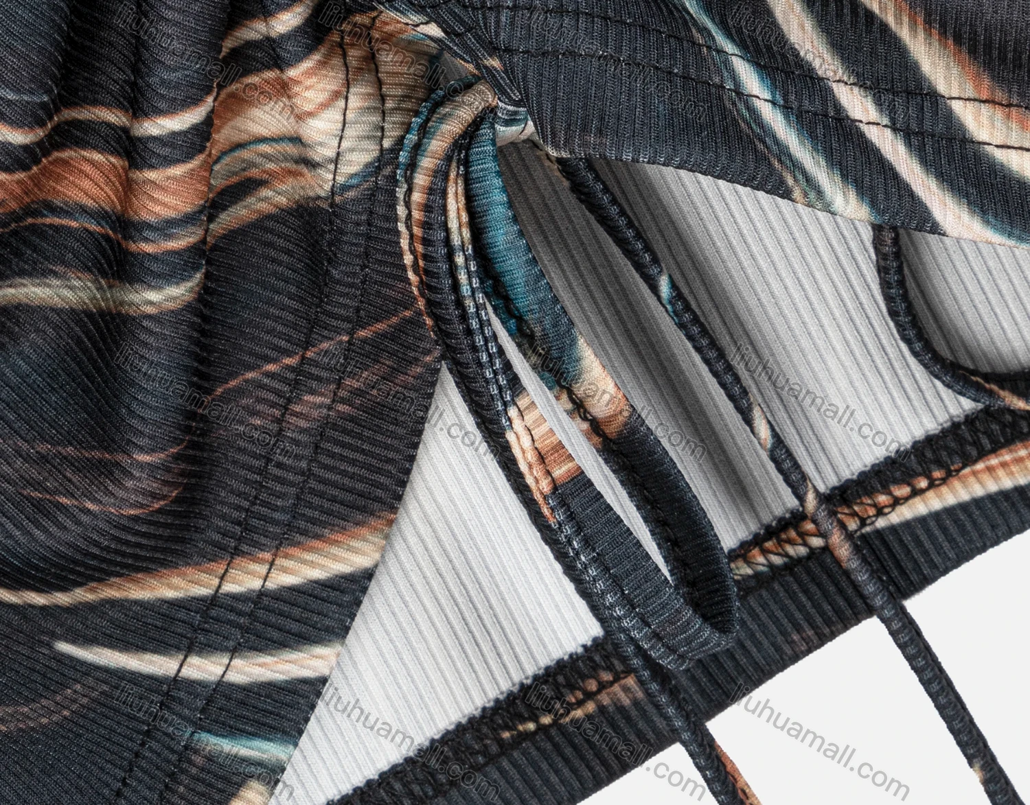 Wholesale Women's Casual V-Neck Ruched Drawstring Wave Print Crop Top & Flare Pants 2 Piece Set FB001/FB002# - Liuhuamall