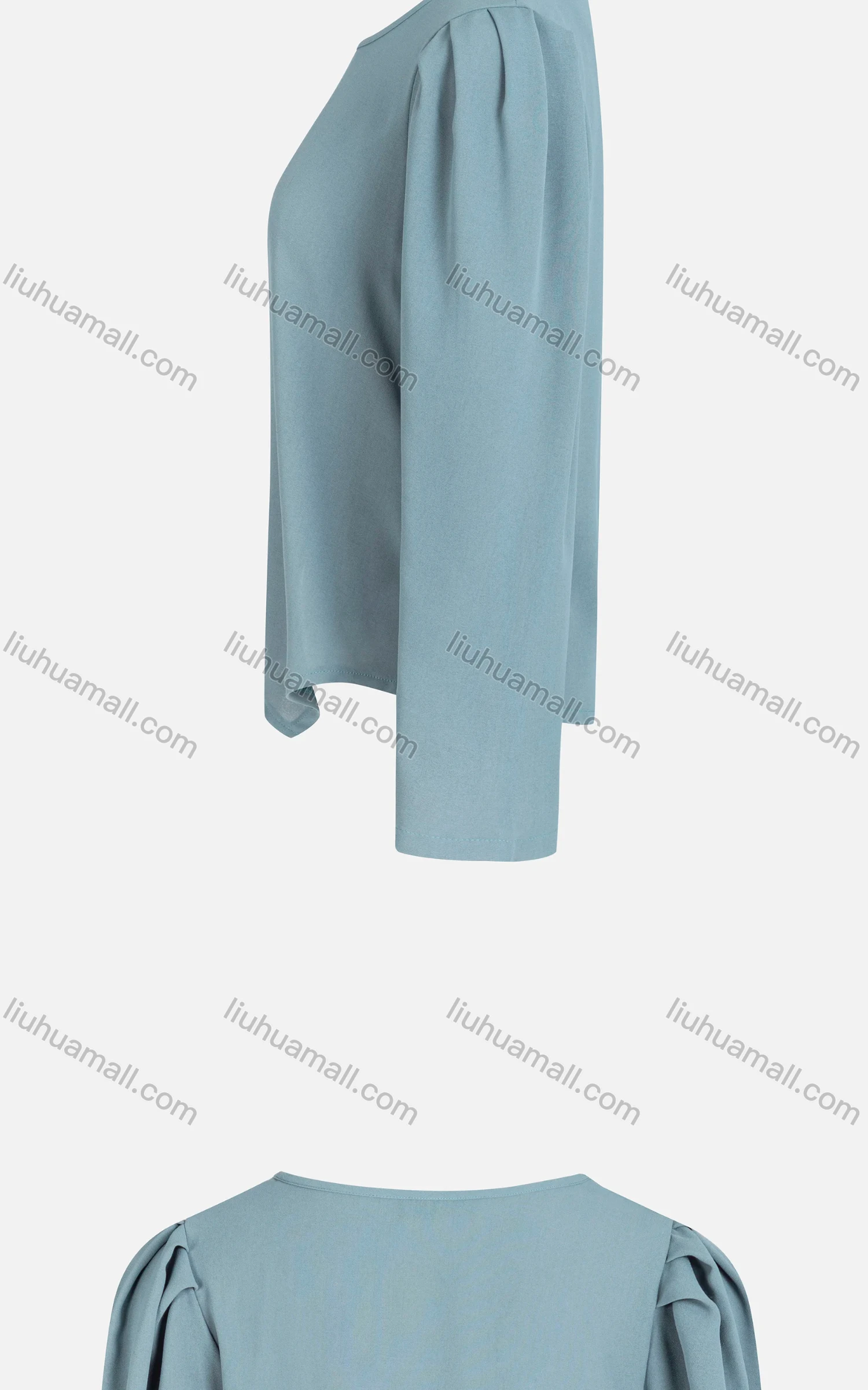 Wholesale Women's Plain Round Neck Ruched Long Sleeve Twist Front Asymmetrical Hem Blouse - Liuhuamall