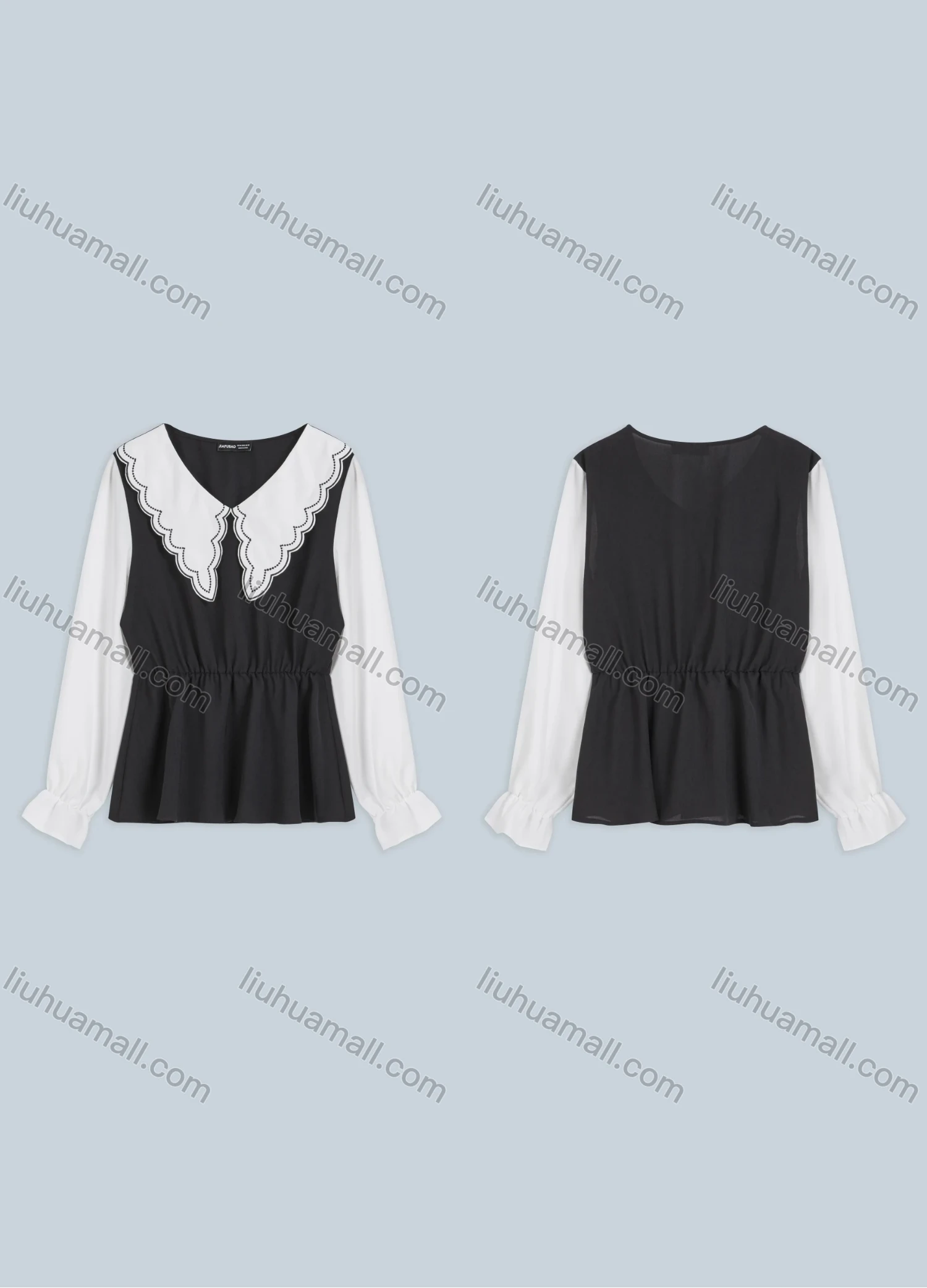 Wholesale Women's Elegant Ruched Peter Pan Collar Raglan Poet Sleeve Peplum Top FS281# - Liuhuamall