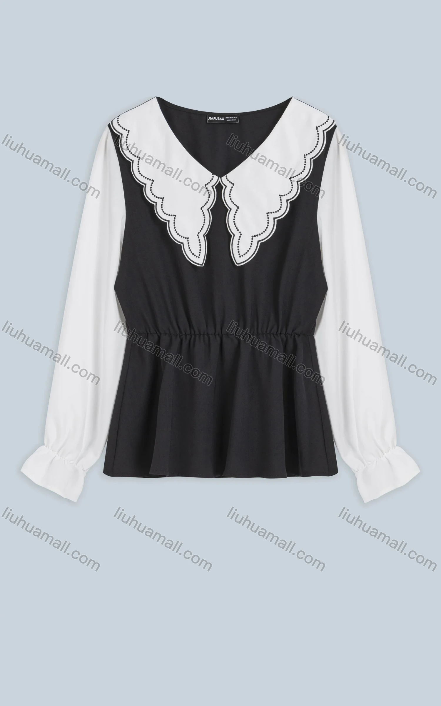 Wholesale Women's Elegant Ruched Peter Pan Collar Raglan Poet Sleeve Peplum Top FS281# - Liuhuamall