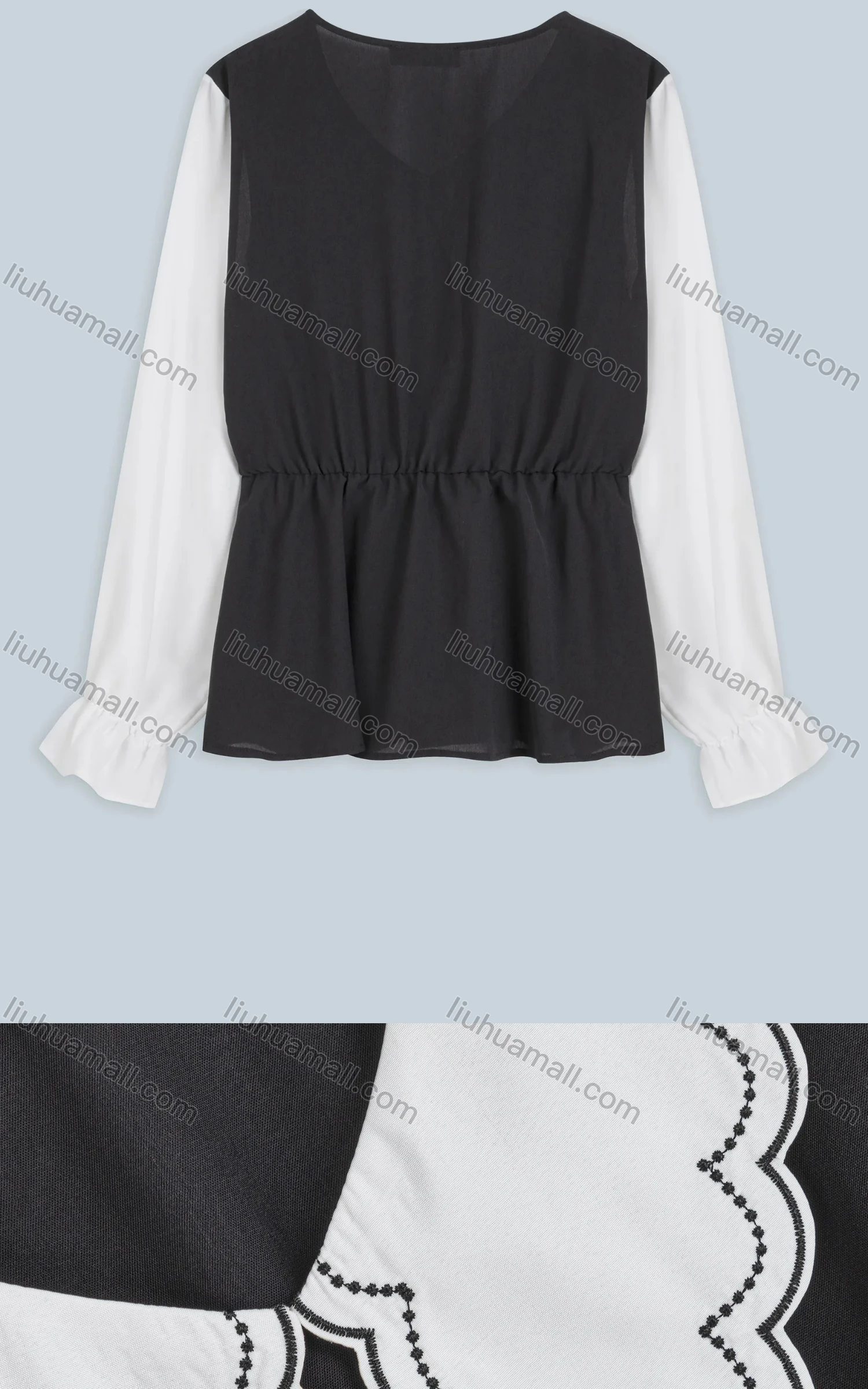 Wholesale Women's Elegant Ruched Peter Pan Collar Raglan Poet Sleeve Peplum Top FS281# - Liuhuamall