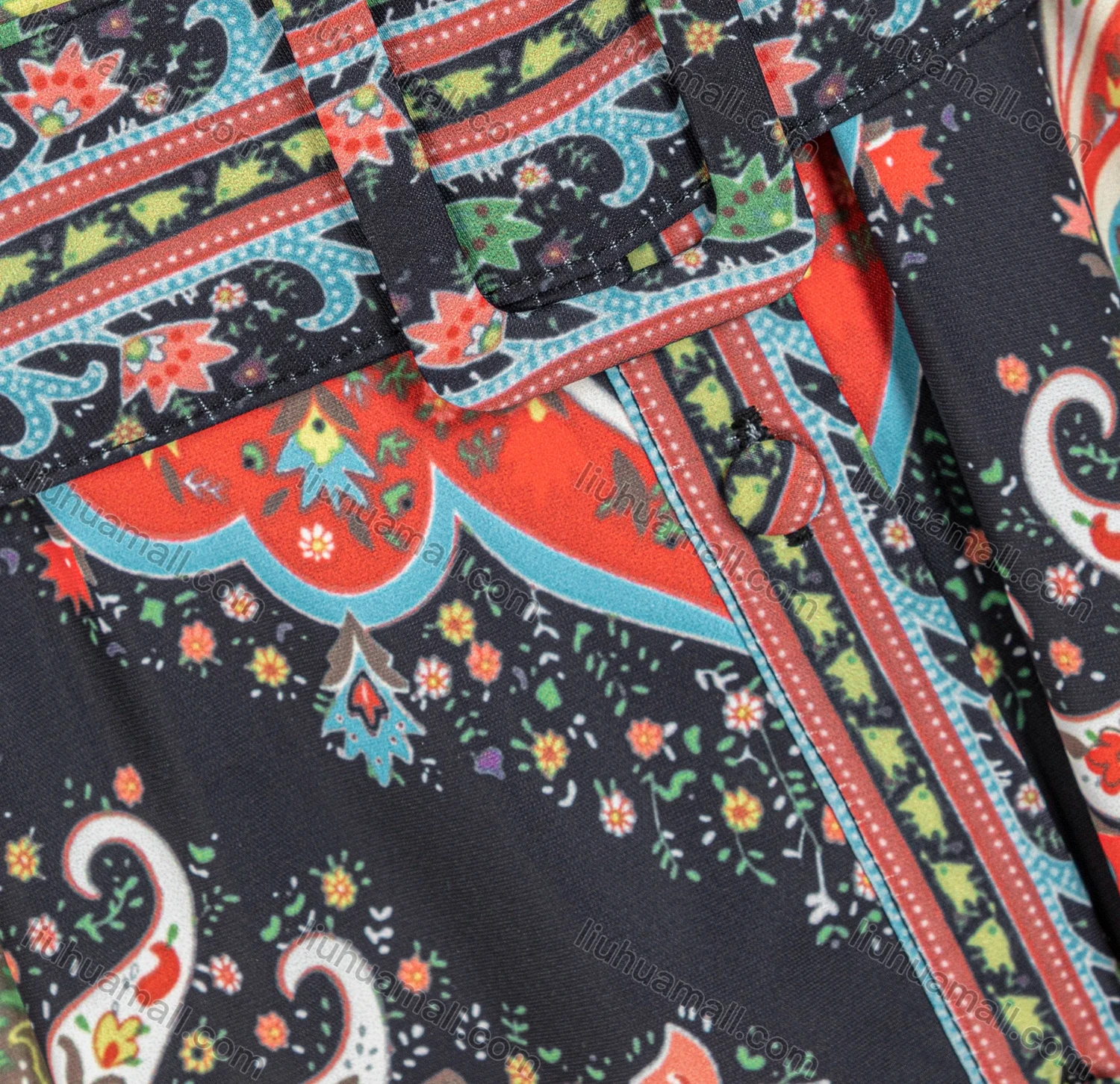 Wholesale Women's Collared Paisley Print Long Sleeve Button Front Folkloric Maxi Dress With Belt WB007# - Liuhuamall