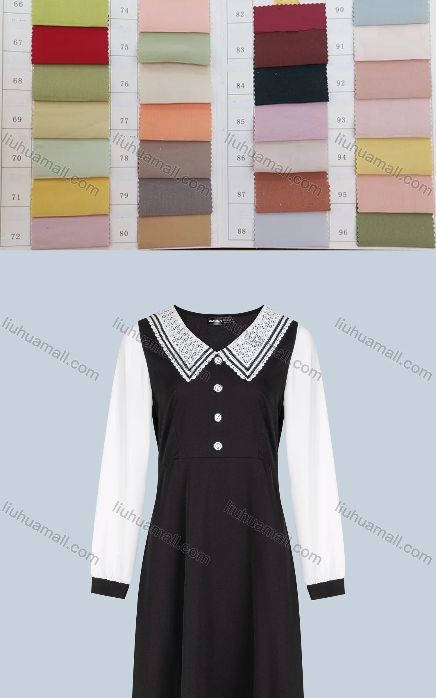 Wholesale Women's Two Tone Guipure Lace Peter Pan Collar Raglan sleeve Button Midi Dress FS833# - Liuhuamall