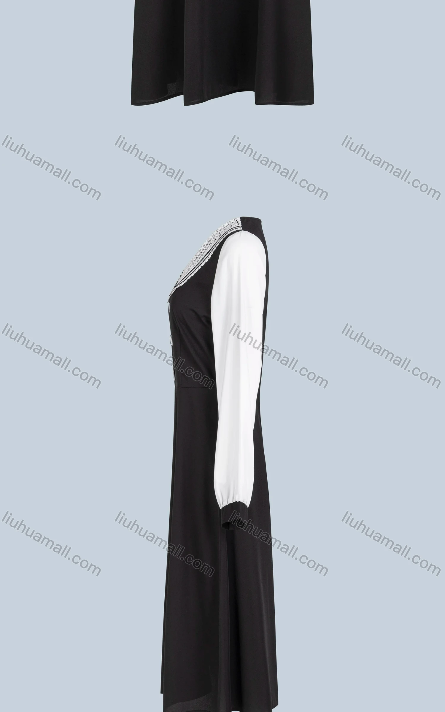 Wholesale Women's Two Tone Guipure Lace Peter Pan Collar Raglan sleeve Button Midi Dress FS833# - Liuhuamall