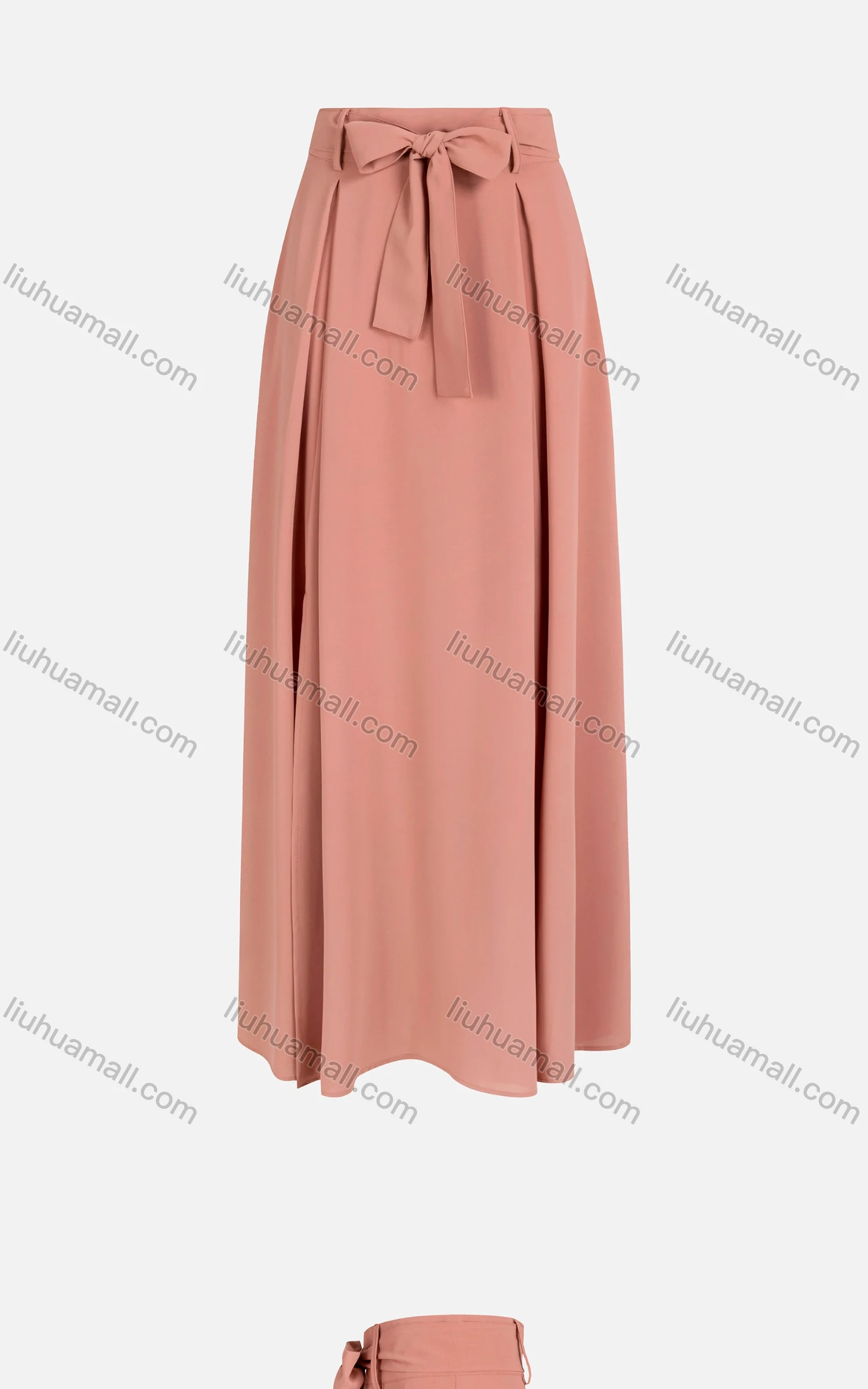 Wholesale Women's Casual Plain Ruched Bow Knot High Waist Maxi Skirt With Belt - Liuhuamall