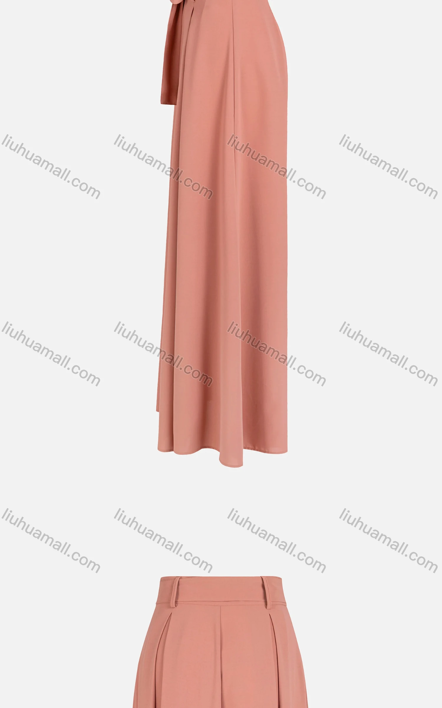 Wholesale Women's Casual Plain Ruched Bow Knot High Waist Maxi Skirt With Belt - Liuhuamall