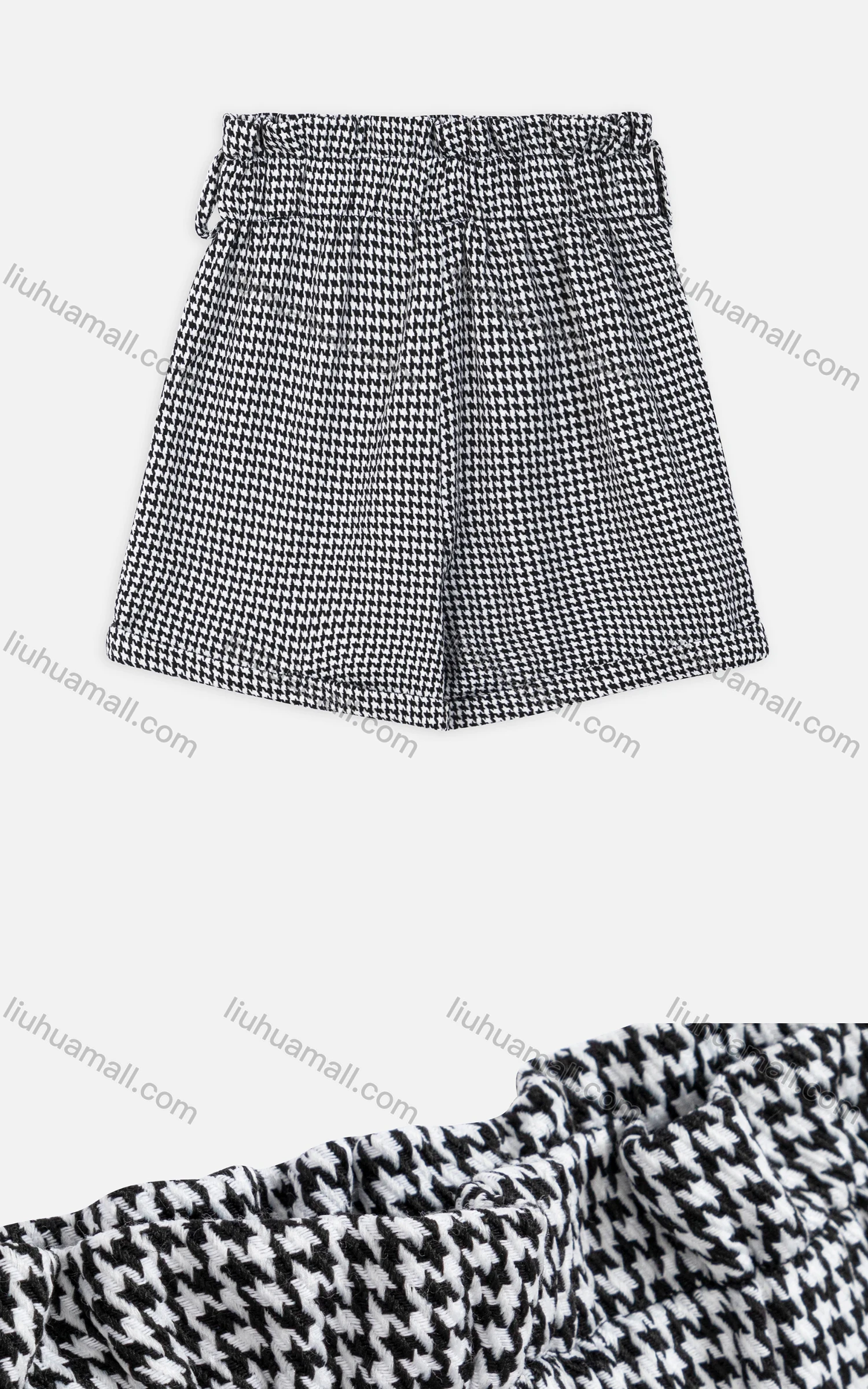 Wholesale Women's Paper Bag Waist Houndstooth Roll Up Hem Casual Short With Belted - Liuhuamall