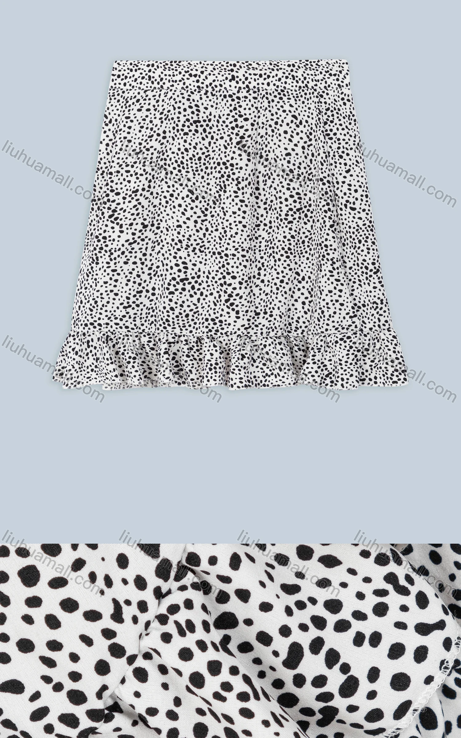 Wholesale Women's Ruffle Trim Dalmatian Print Mini Skirt - Liuhuamall