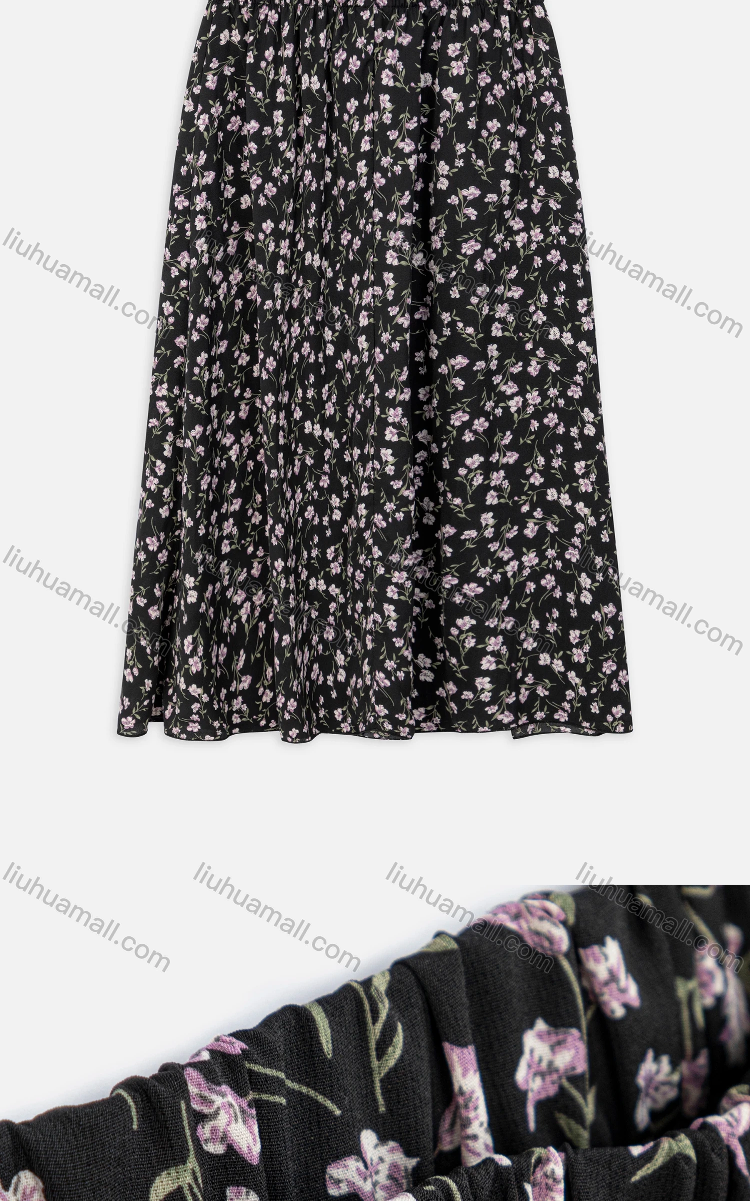 Wholesale Women's Ditsy Floral Print Higt Waist Midi Skirt - Liuhuamall