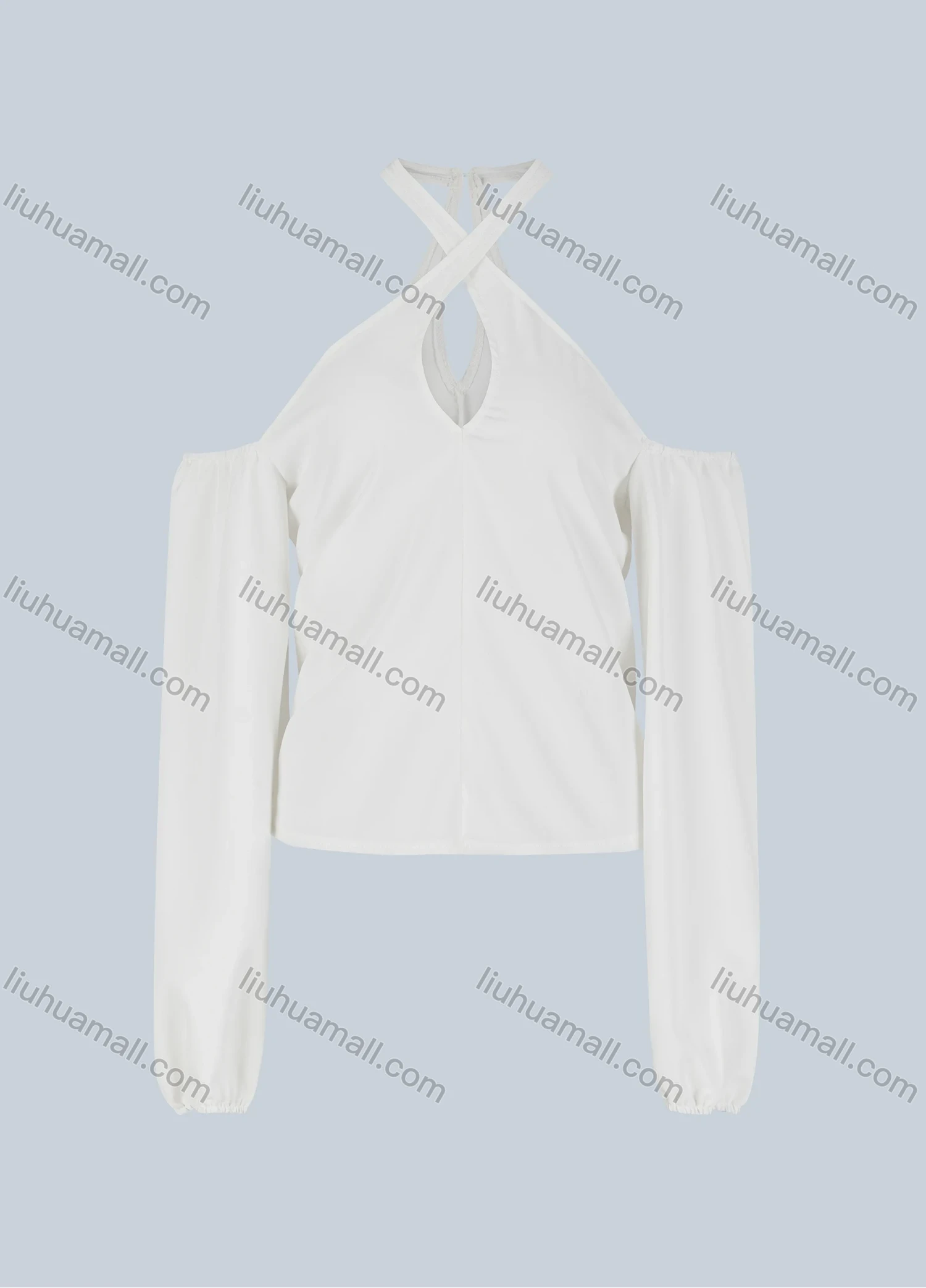 Wholesale Women's Sexy Plain Halter Criss Cross Cold Shoulder Top - Liuhuamall