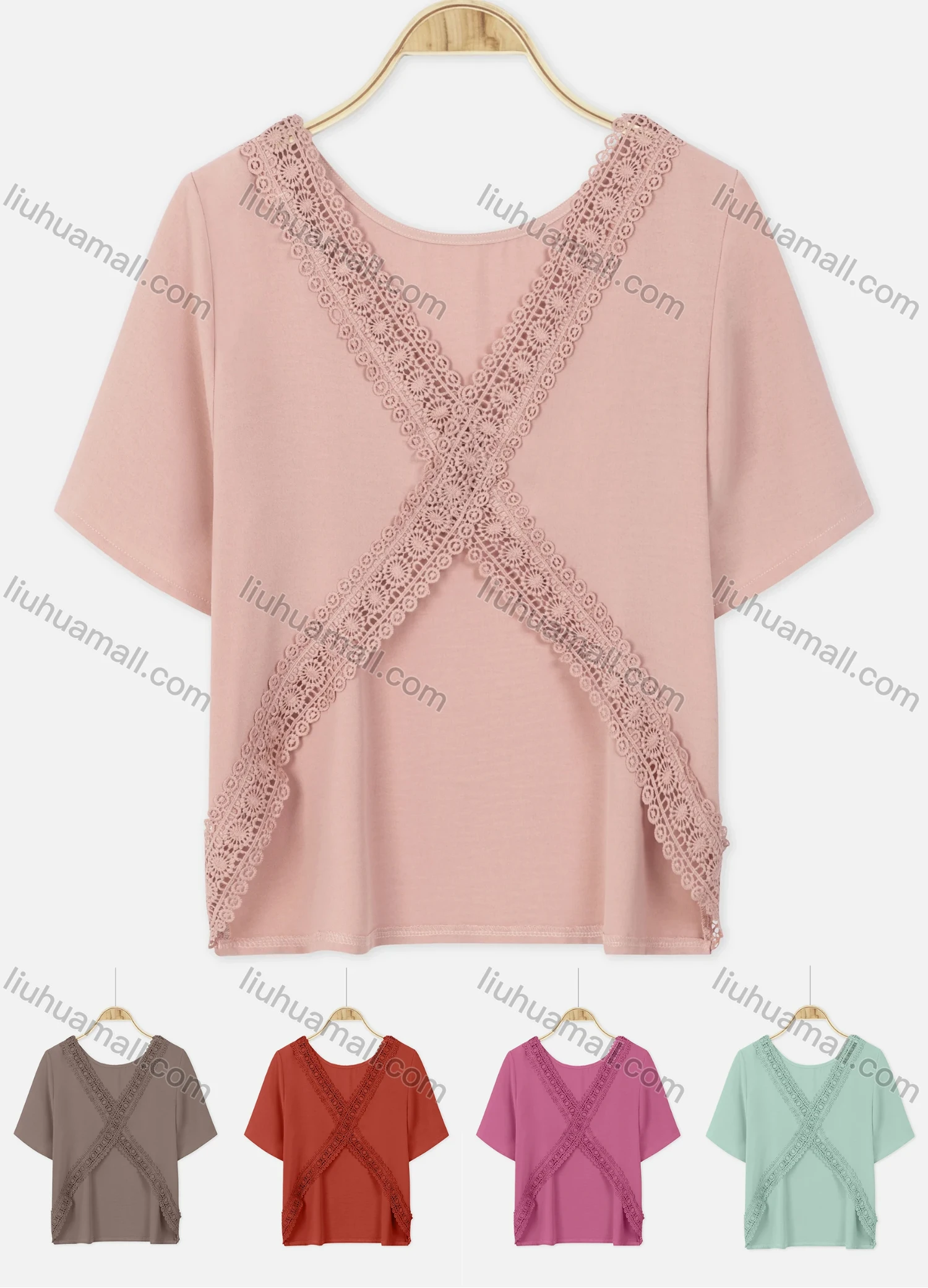 Wholesale Women's Casual Plain Criss Cross Front Crochet Lace Blouse - Liuhuamall