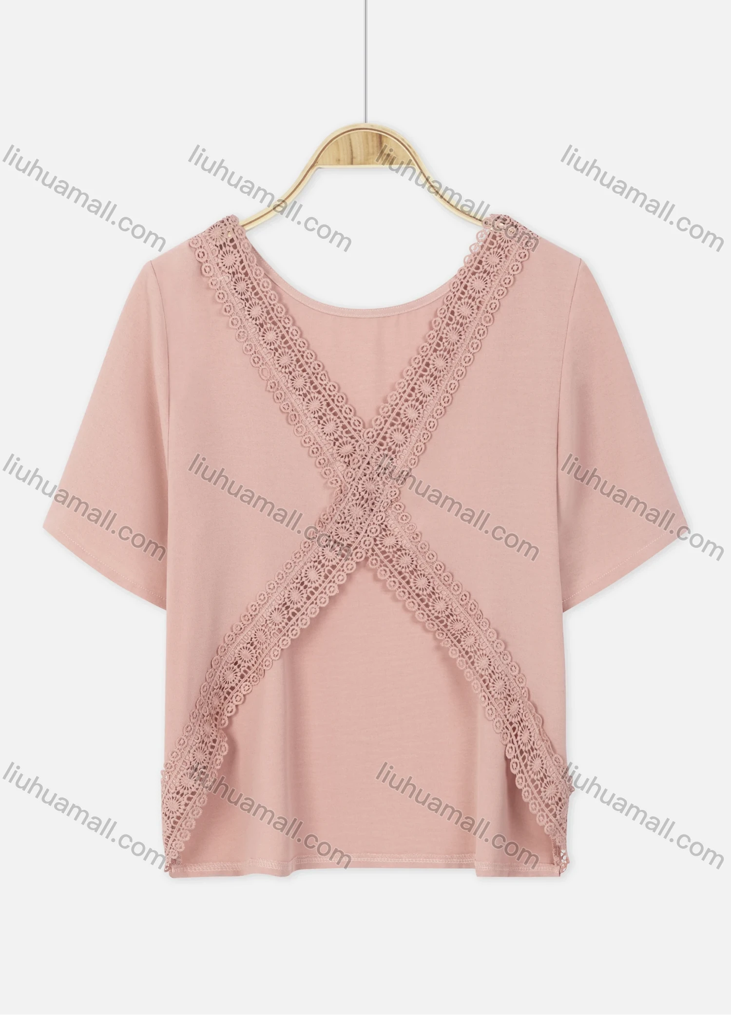 Wholesale Women's Casual Plain Criss Cross Front Crochet Lace Blouse - Liuhuamall