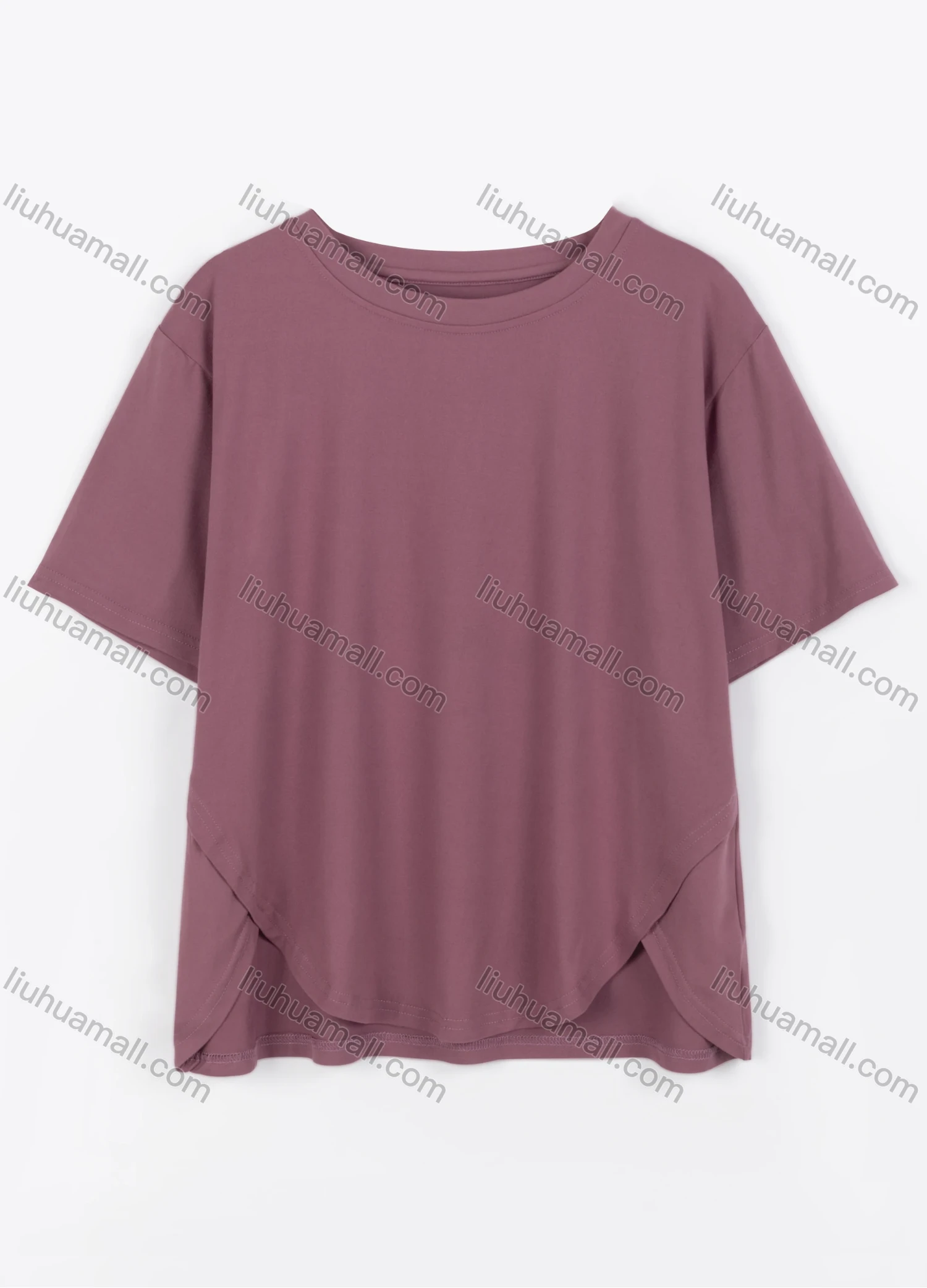 Wholesale Women's Casual Plain Crew Neck Short Sleeve Asymmetrical Hem T-shirt - Liuhuamall