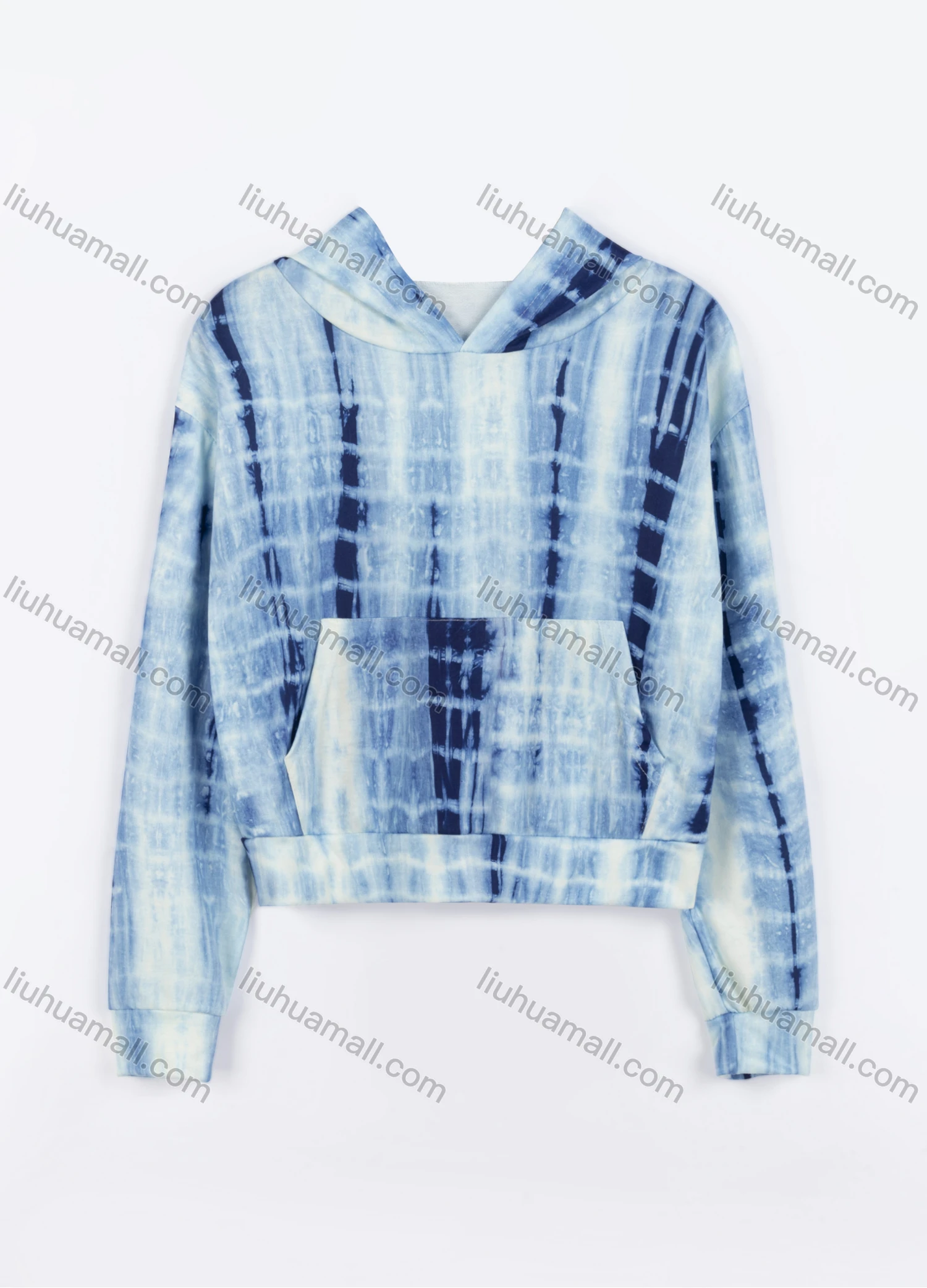 Wholesale Women's Casual Tie Dye Long Sleeve Crop Pullover Hoodies With kangaroo Pocket - Liuhuamall