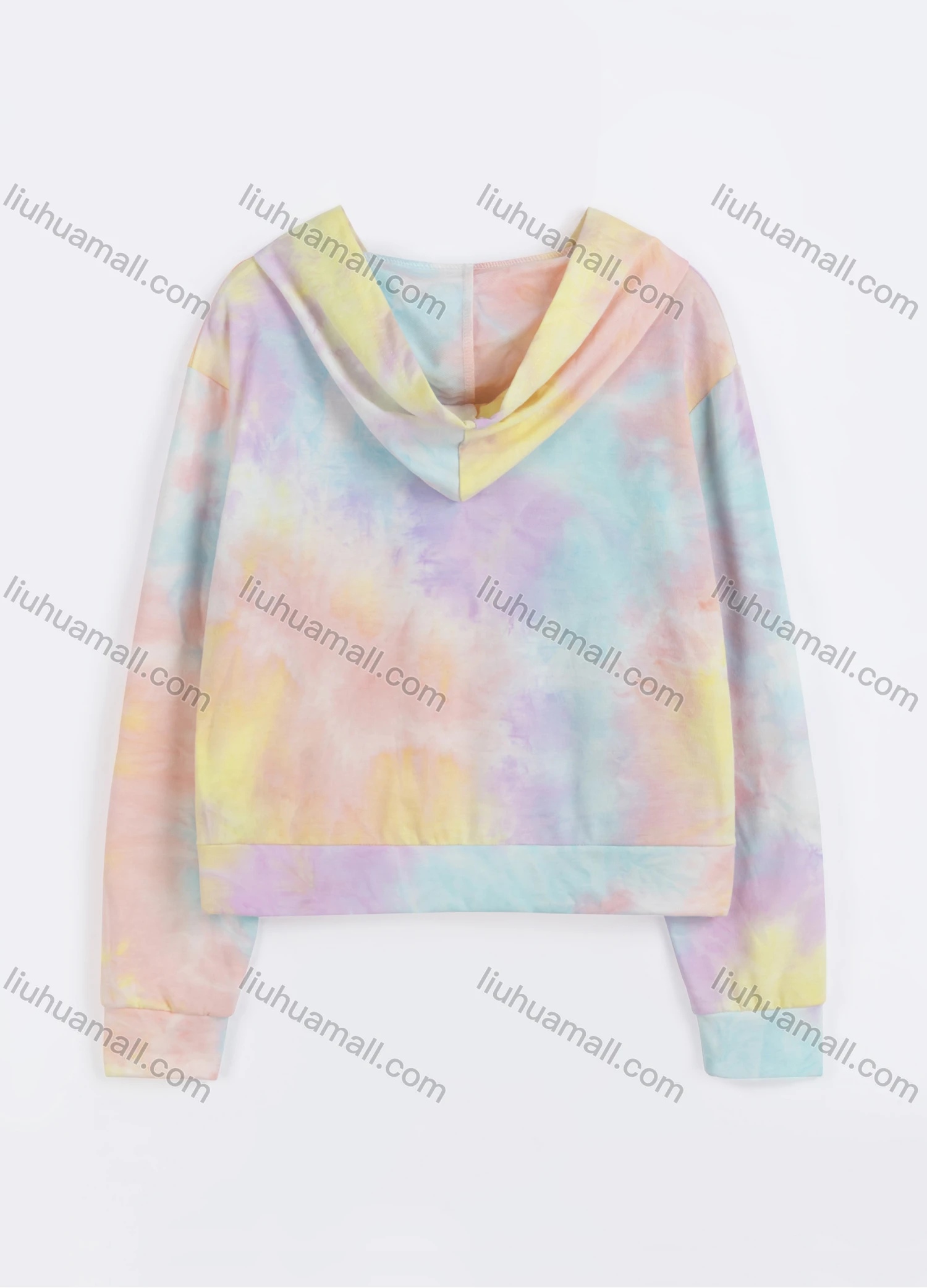 Wholesale Women's Casual Long Sleeve Tie Dye Zipper Hooded Jacket With Kangaroo Pocket - Liuhuamall