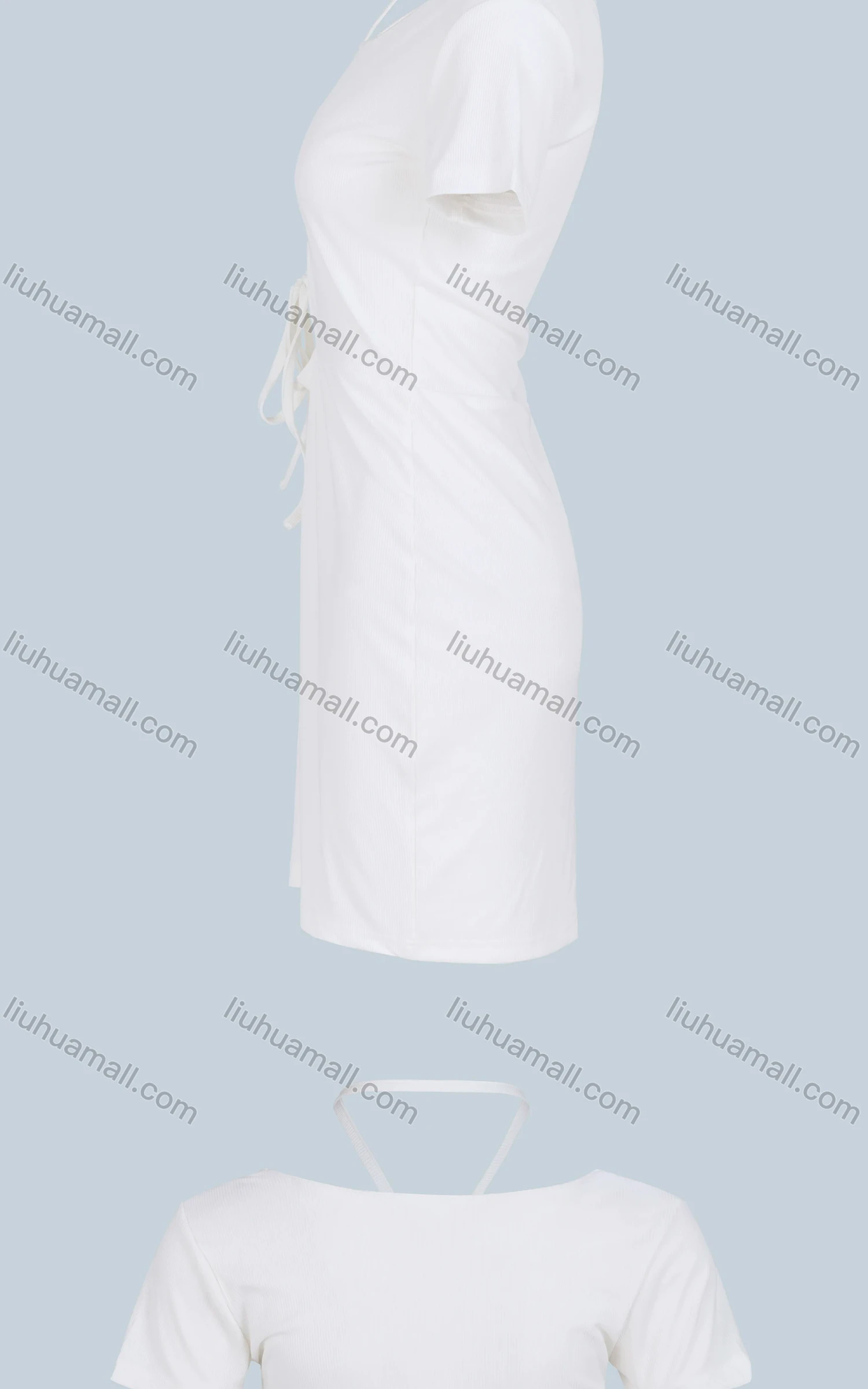 Wholesale Women's Casual Plain Short Sleeve Crew Neck Halter Cut Out Drawstring Front Dress - Liuhuamall