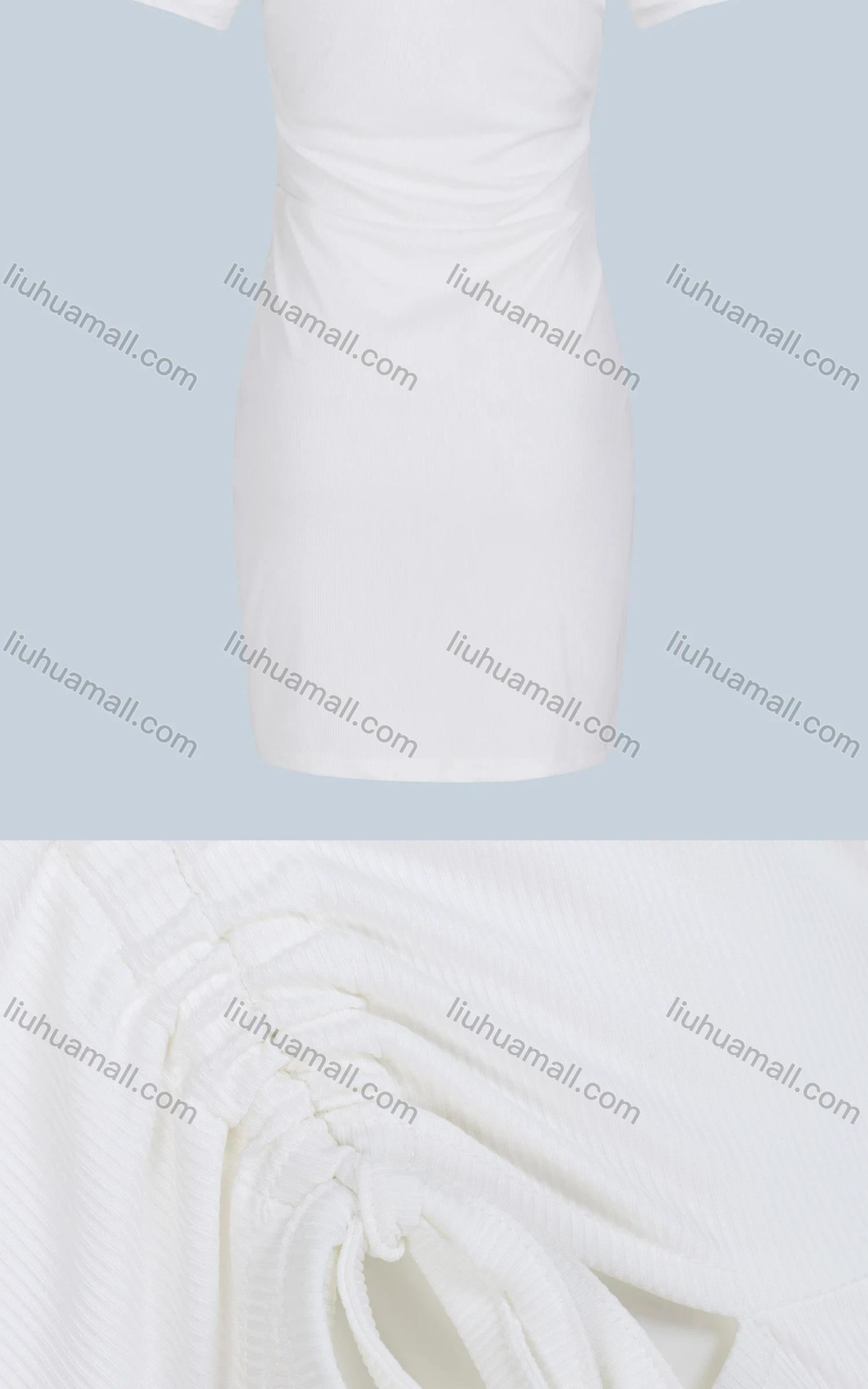 Wholesale Women's Casual Plain Short Sleeve Crew Neck Halter Cut Out Drawstring Front Dress - Liuhuamall