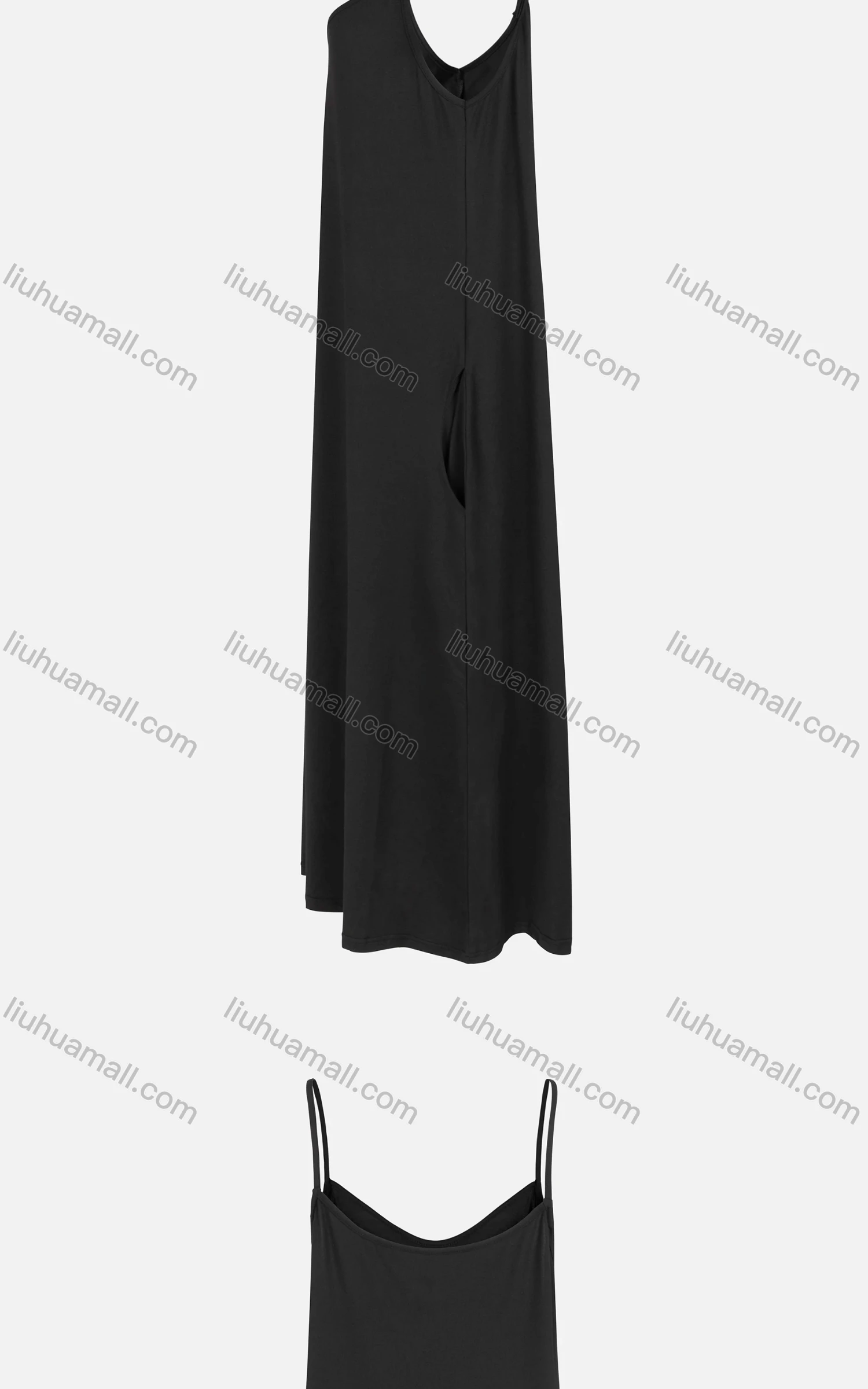 Wholesale Women's Casual Plain Spaghetti Strap Patch Pocket Cami Maxi Dress - Liuhuamall