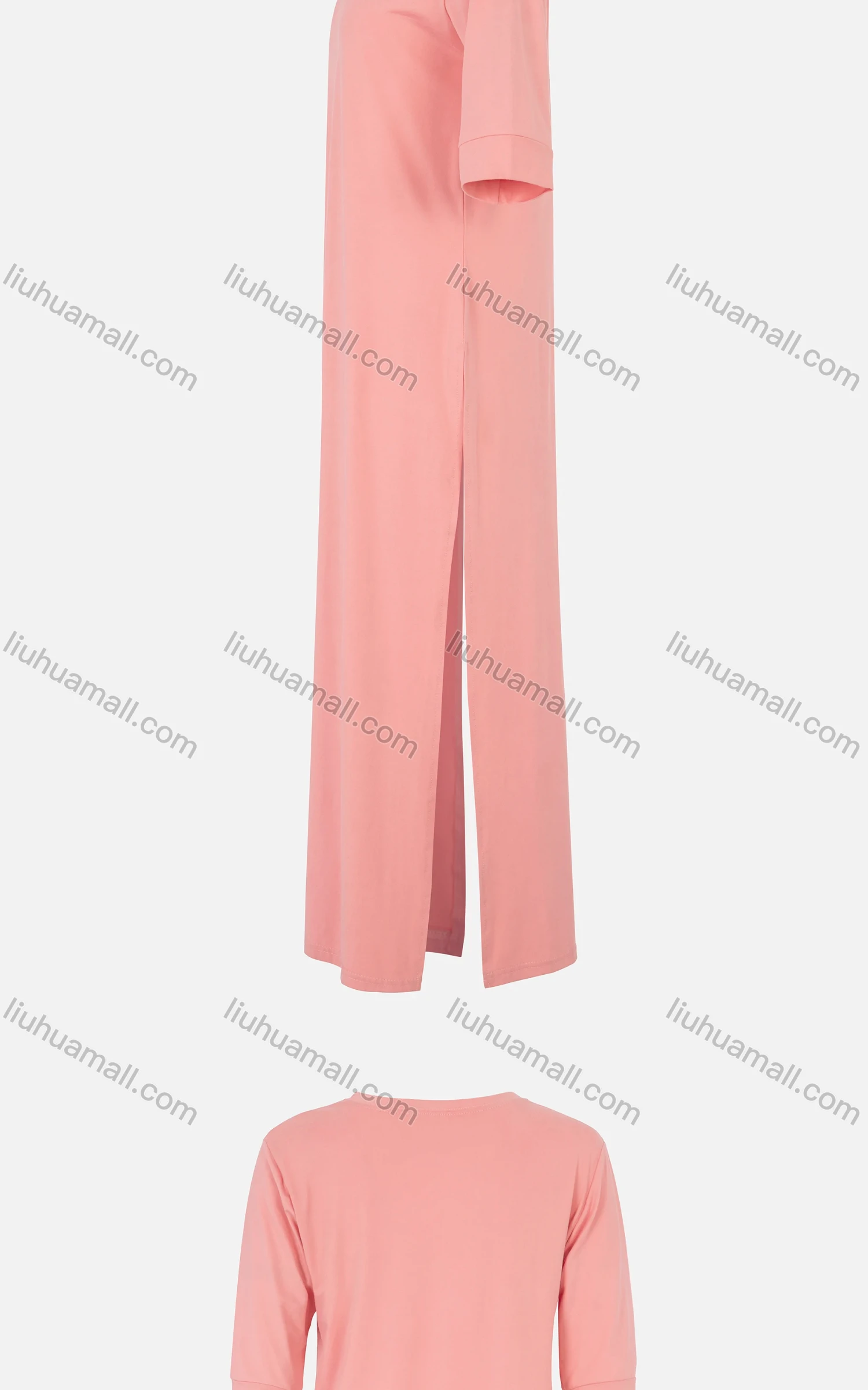 Wholesale Women's Casual Plain Round Neck Half Sleeve Split Hem Maxi Tee Dress - Liuhuamall