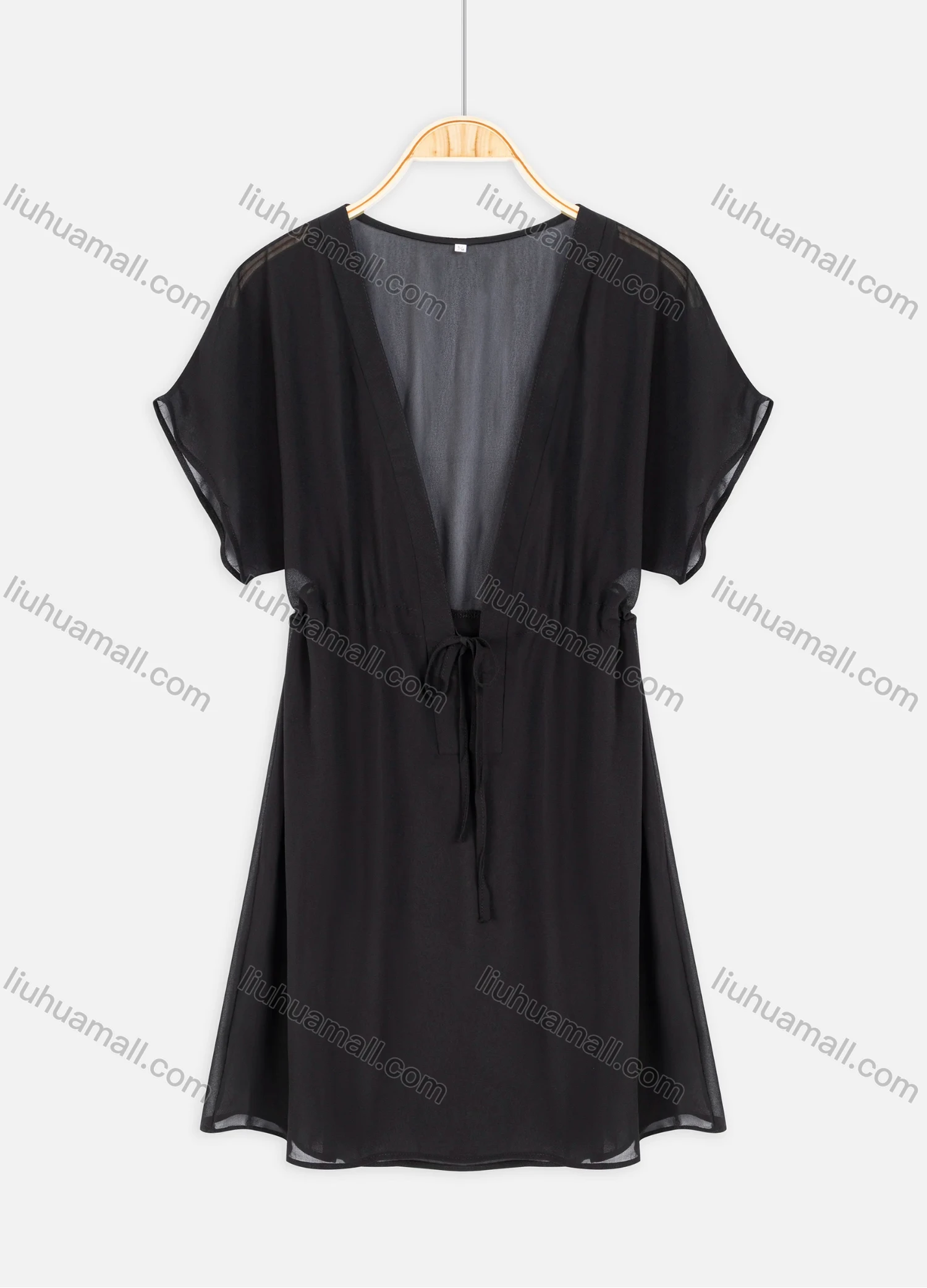 Wholesale Women's Sexy Deep V Neck Mesh Tie Front See Through Cover Up Dress 841781# - Liuhuamall