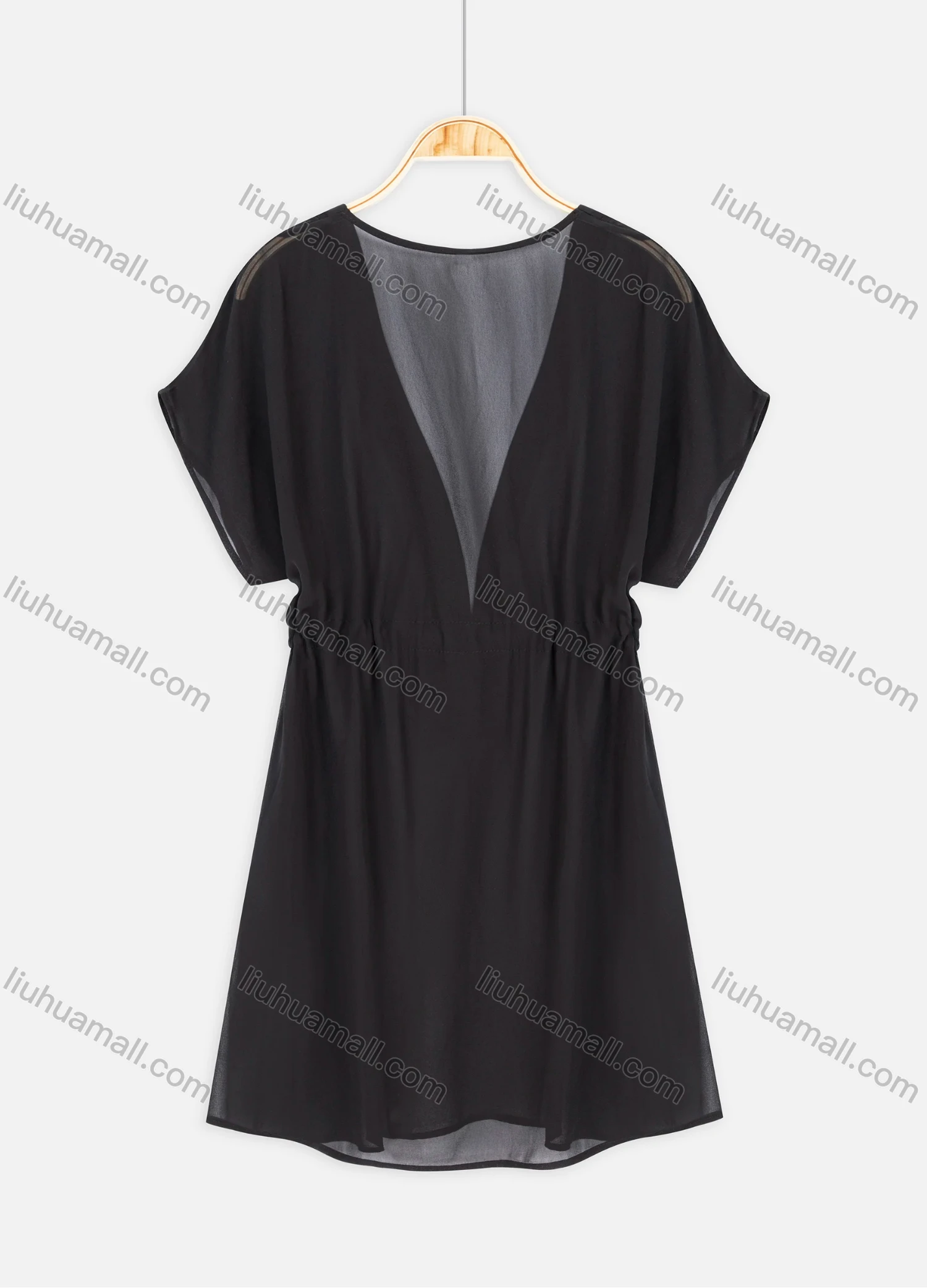 Wholesale Women's Sexy Deep V Neck Mesh Tie Front See Through Cover Up Dress 841781# - Liuhuamall