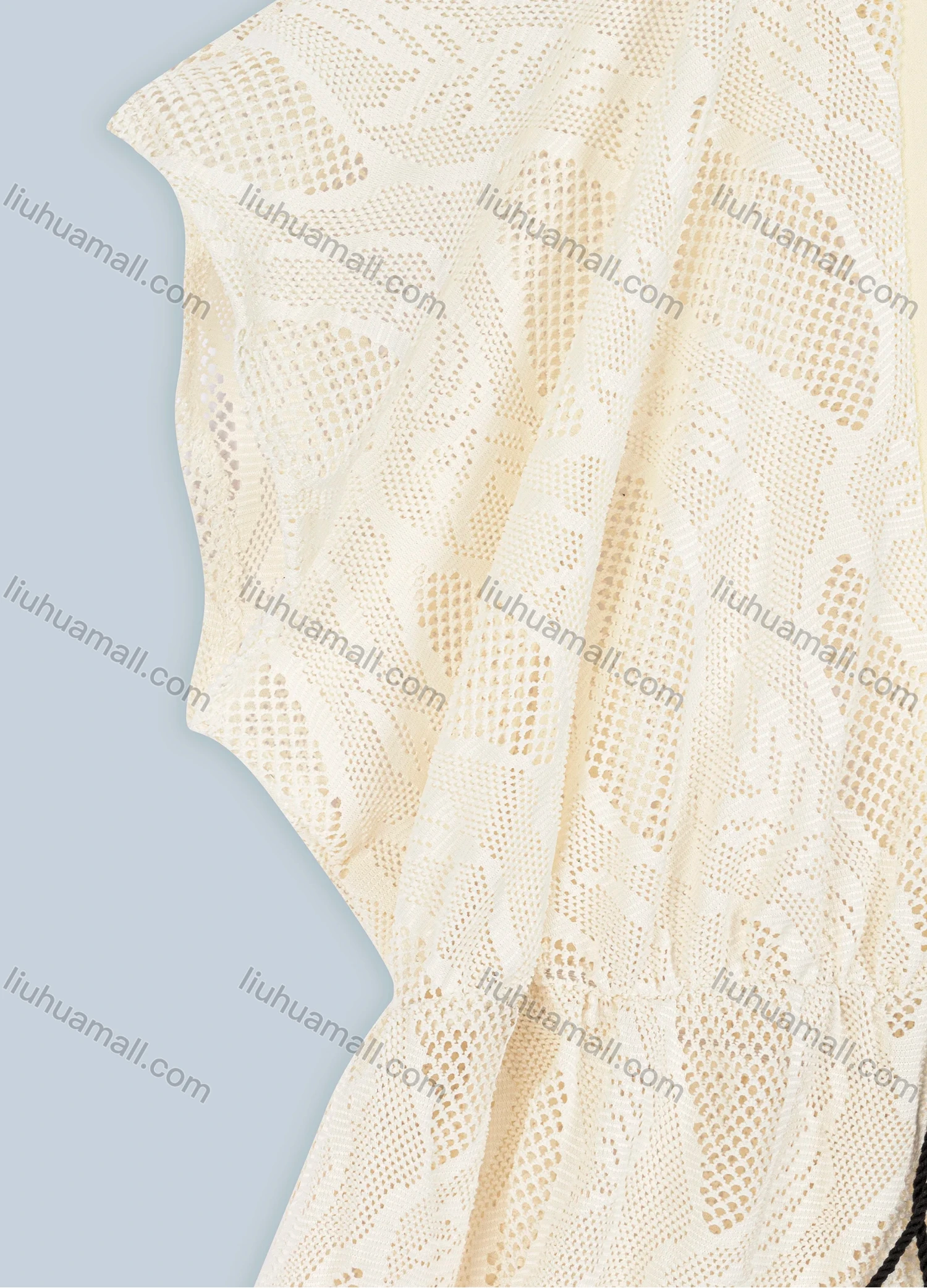 Wholesale Women's Vacation Embroidery Lace Deep V Neck Mesh Elastic Waist Tassel See Through Cover Up Dress 894681# - Liuhuamall