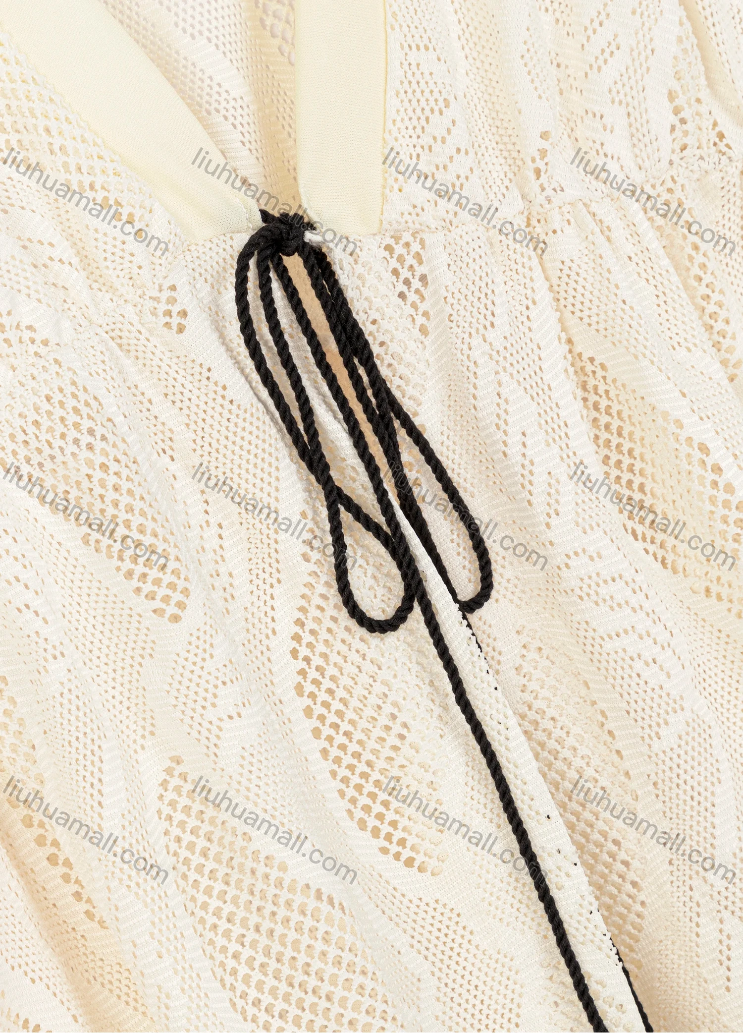 Wholesale Women's Vacation Embroidery Lace Deep V Neck Mesh Elastic Waist Tassel See Through Cover Up Dress 894681# - Liuhuamall