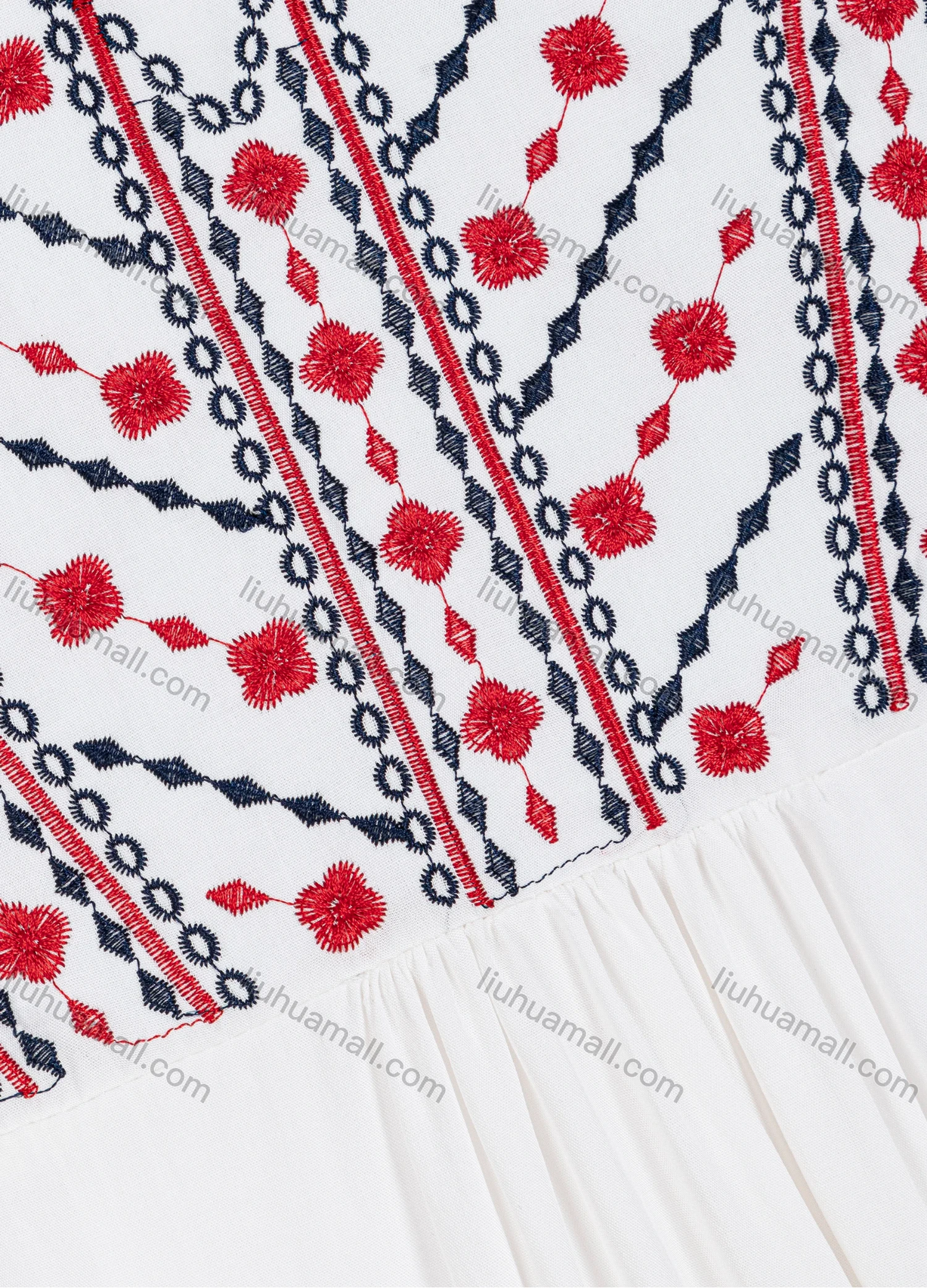 Wholesale Women's Vacation Notched Bat Sleeve Top Embroidered Floral Blouse 8601# - Liuhuamall