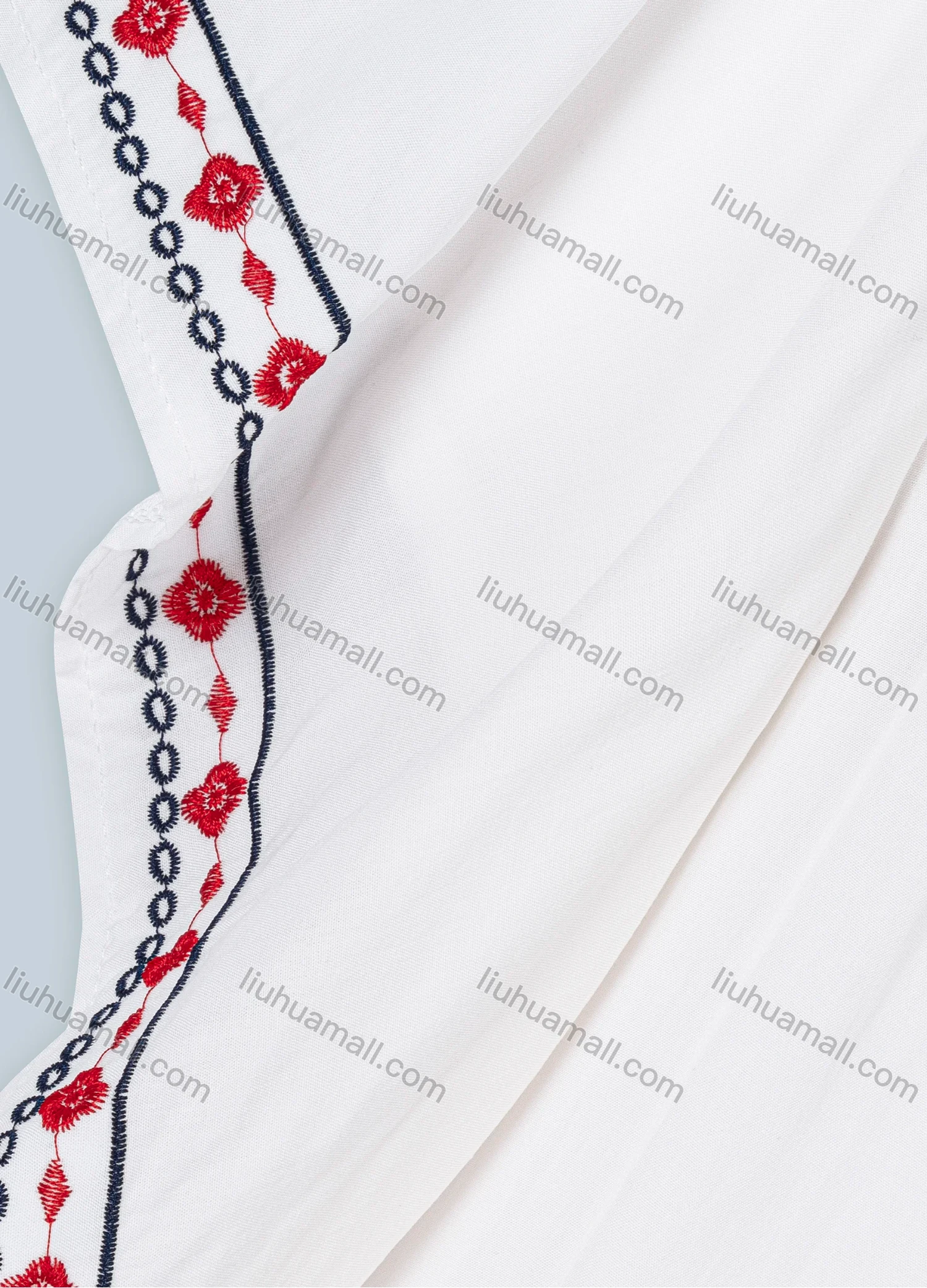 Wholesale Women's Vacation Notched Bat Sleeve Top Embroidered Floral Blouse 8601# - Liuhuamall