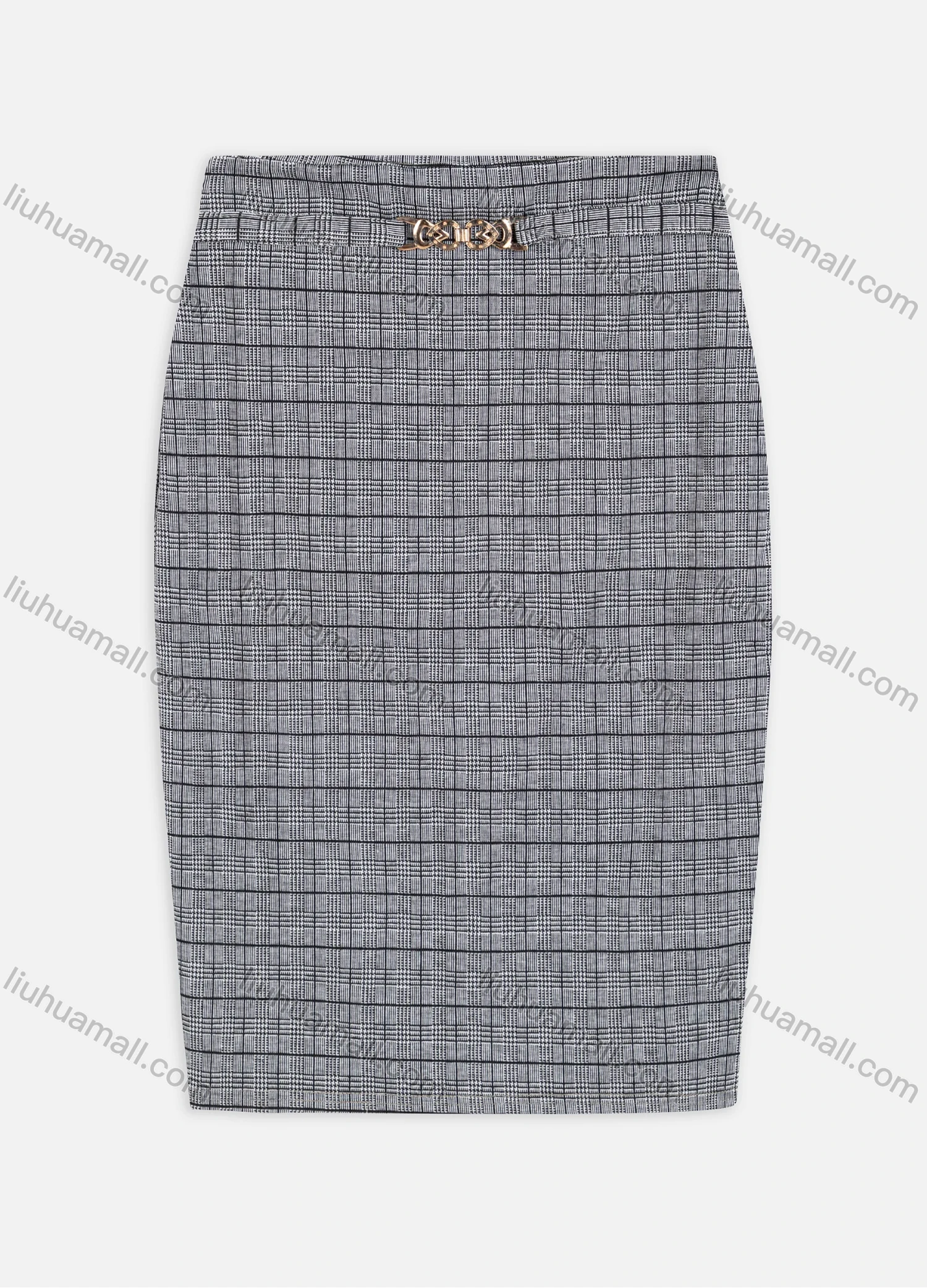 Wholesale Women's Elegant Plaid Print Heart Ring Buckle Zip Back Skirt With Belt 505# - Liuhuamall