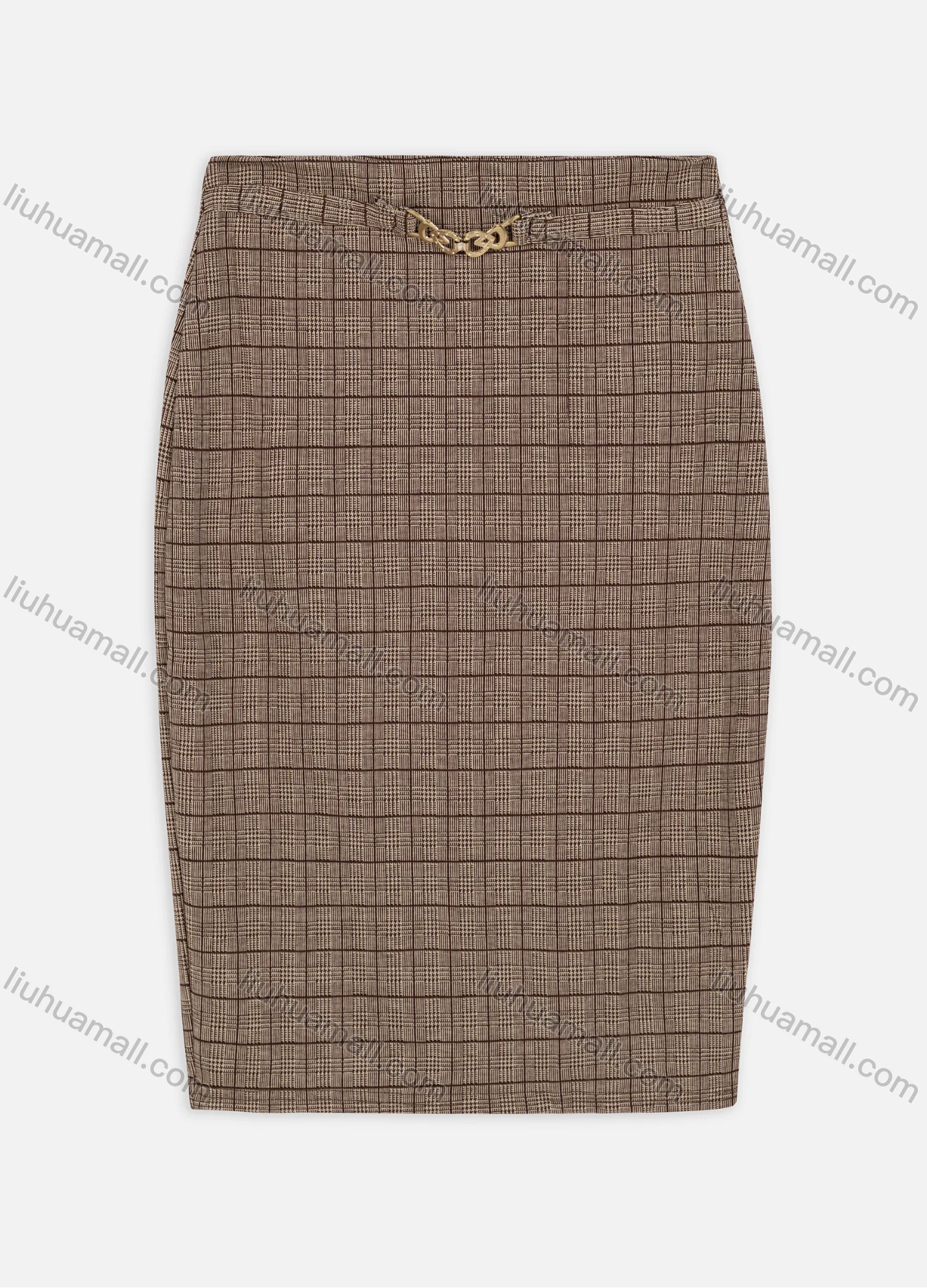 Wholesale Women's Elegant Plaid Print Heart Ring Buckle Zip Back Skirt With Belt 505# - Liuhuamall