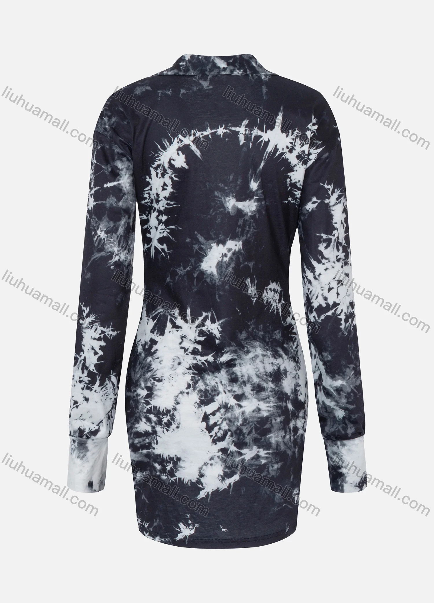 Wholesale Women's Sexy Deep V Neck Long Sleeve Tie Dye Ruched Wrap Bodycon Club Dress LN2834# - Liuhuamall