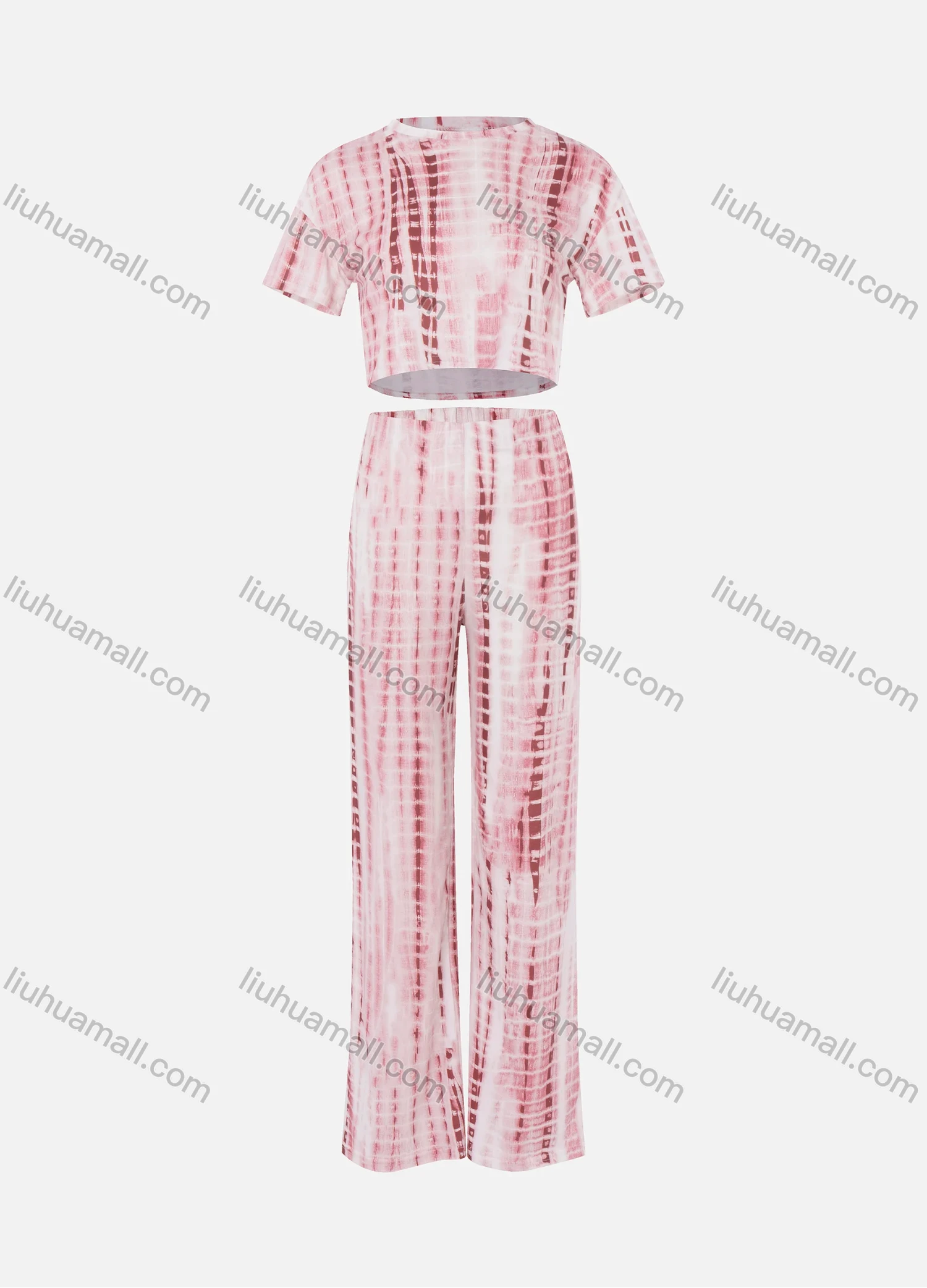 Wholesale Women's Casual Short Sleeve Tie Dye Crop Top & Wide Leg Pants 2 Piece Set LN2836# - Liuhuamall
