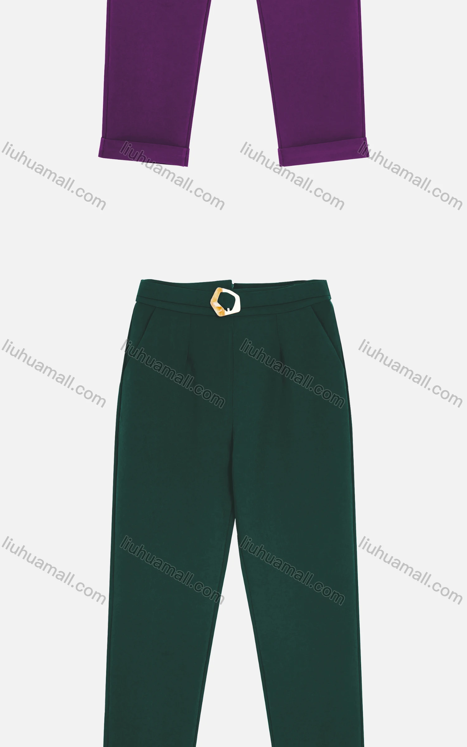 Wholesale Women's Casual Zipper Back Buckle Plain Cigarette Pants - Liuhuamall