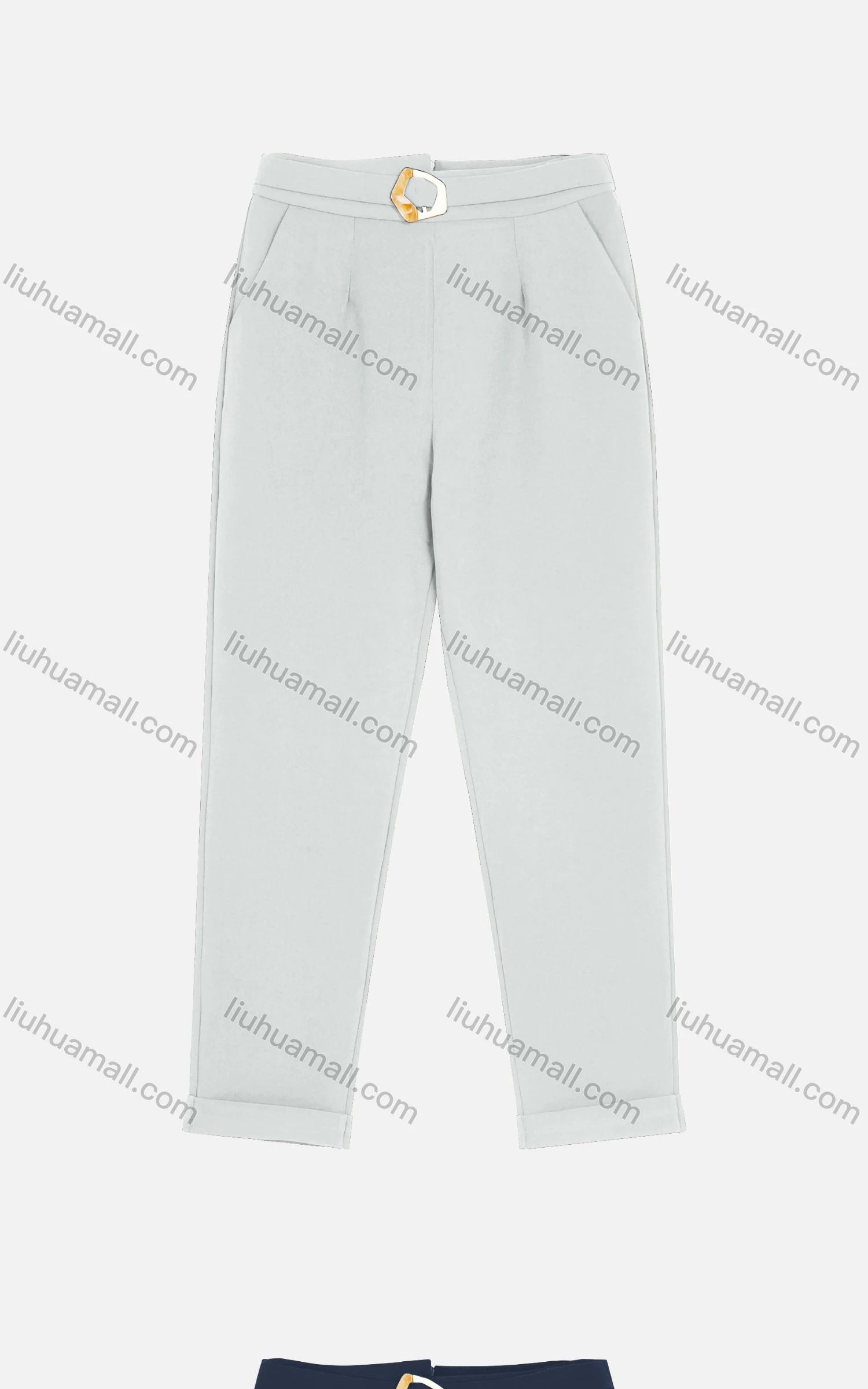 Wholesale Women's Casual Zipper Back Buckle Plain Cigarette Pants - Liuhuamall