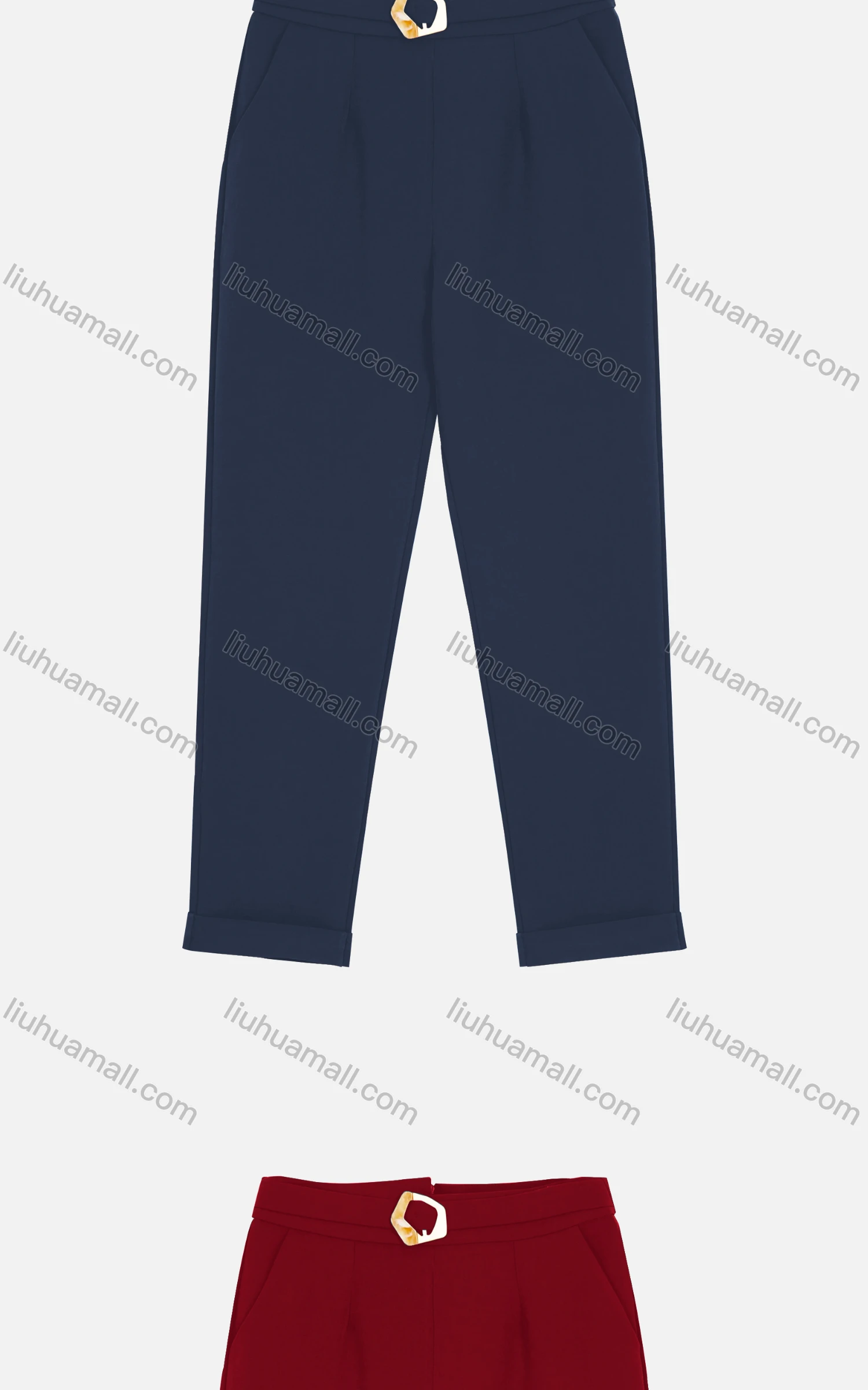 Wholesale Women's Casual Zipper Back Buckle Plain Cigarette Pants - Liuhuamall