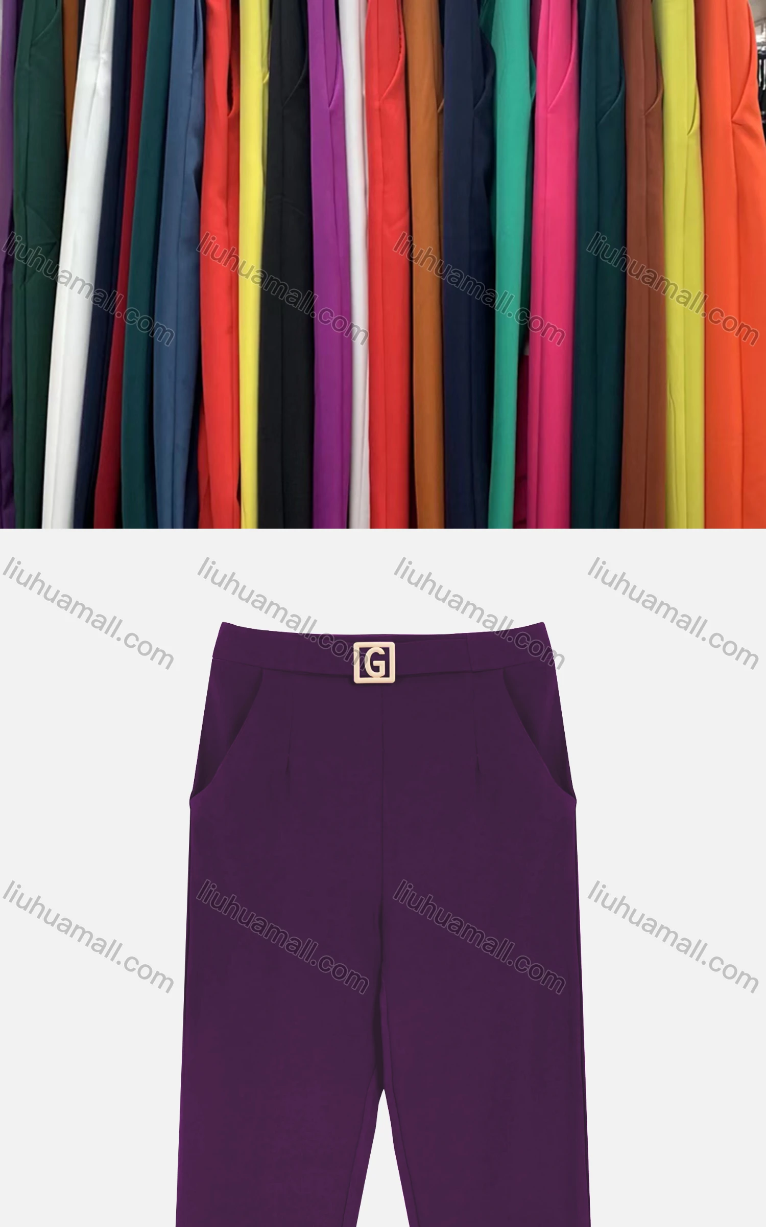 Wholesale Women's Casual Plain Metal Letter Buckle Ruched Cigarette Pants - Liuhuamall