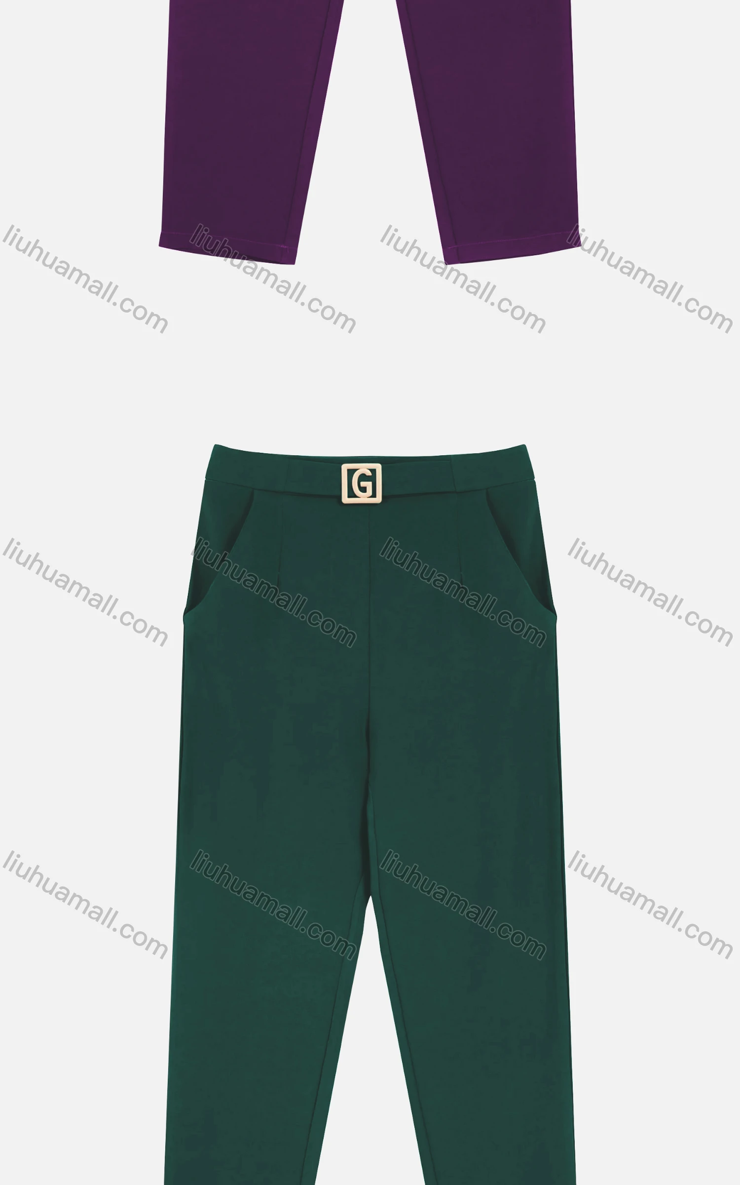 Wholesale Women's Casual Plain Metal Letter Buckle Ruched Cigarette Pants - Liuhuamall
