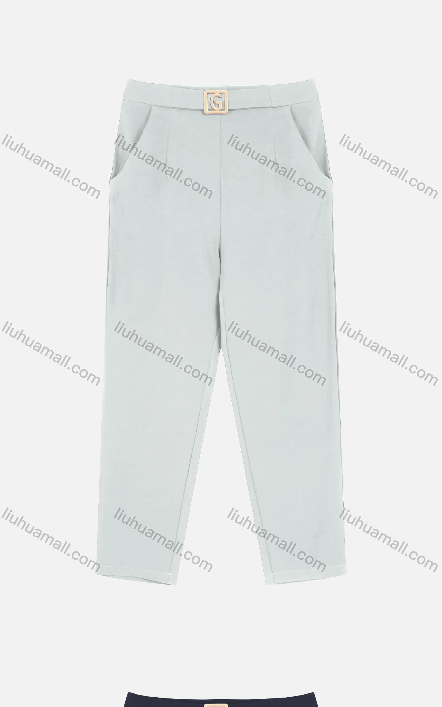 Wholesale Women's Casual Plain Metal Letter Buckle Ruched Cigarette Pants - Liuhuamall