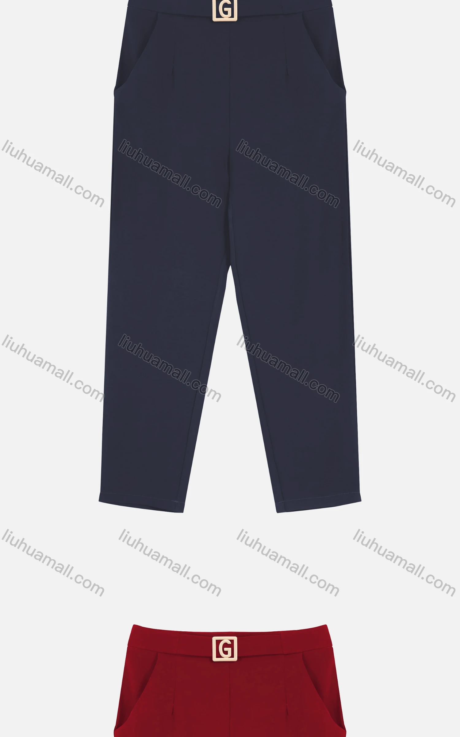 Wholesale Women's Casual Plain Metal Letter Buckle Ruched Cigarette Pants - Liuhuamall