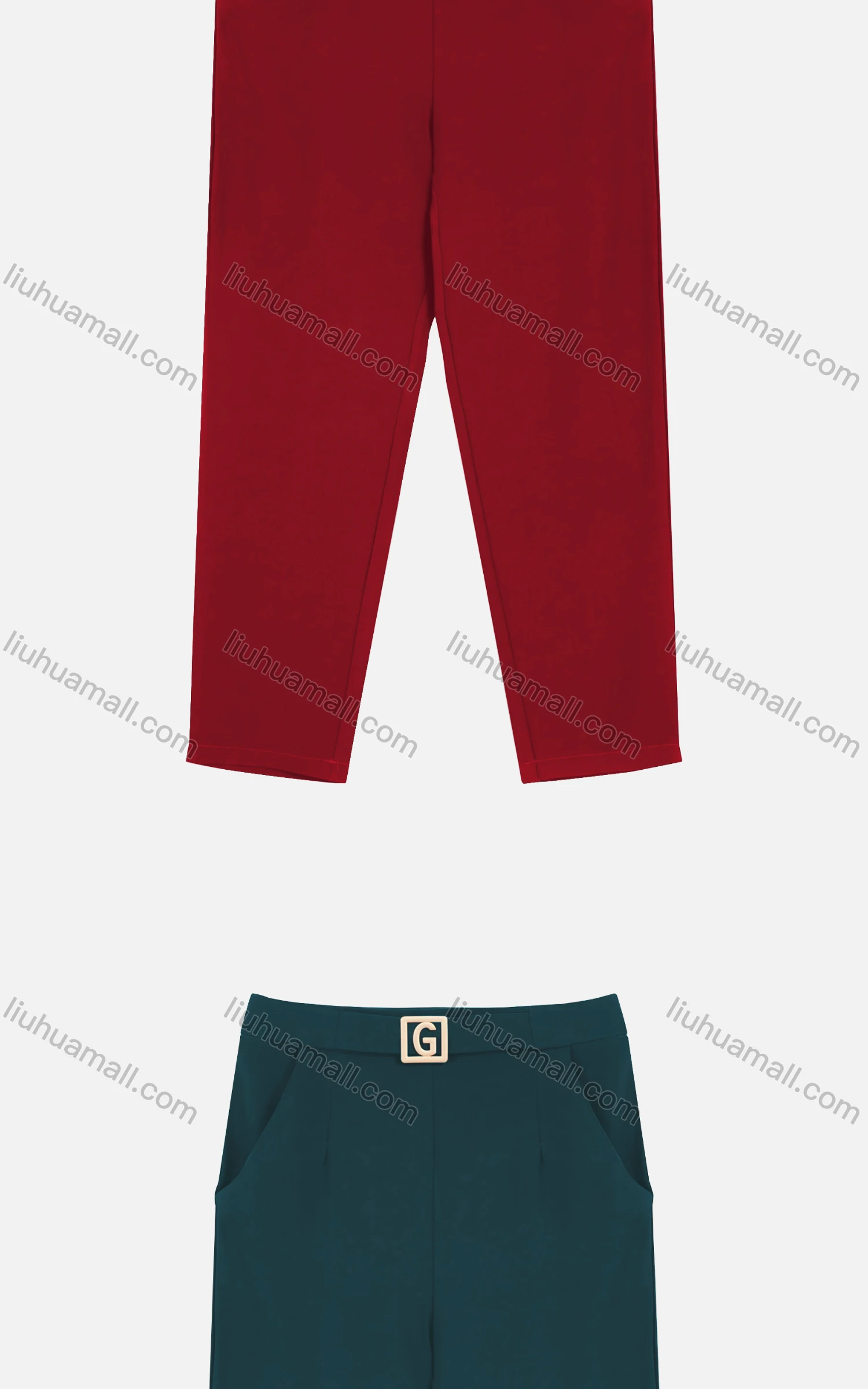 Wholesale Women's Casual Plain Metal Letter Buckle Ruched Cigarette Pants - Liuhuamall