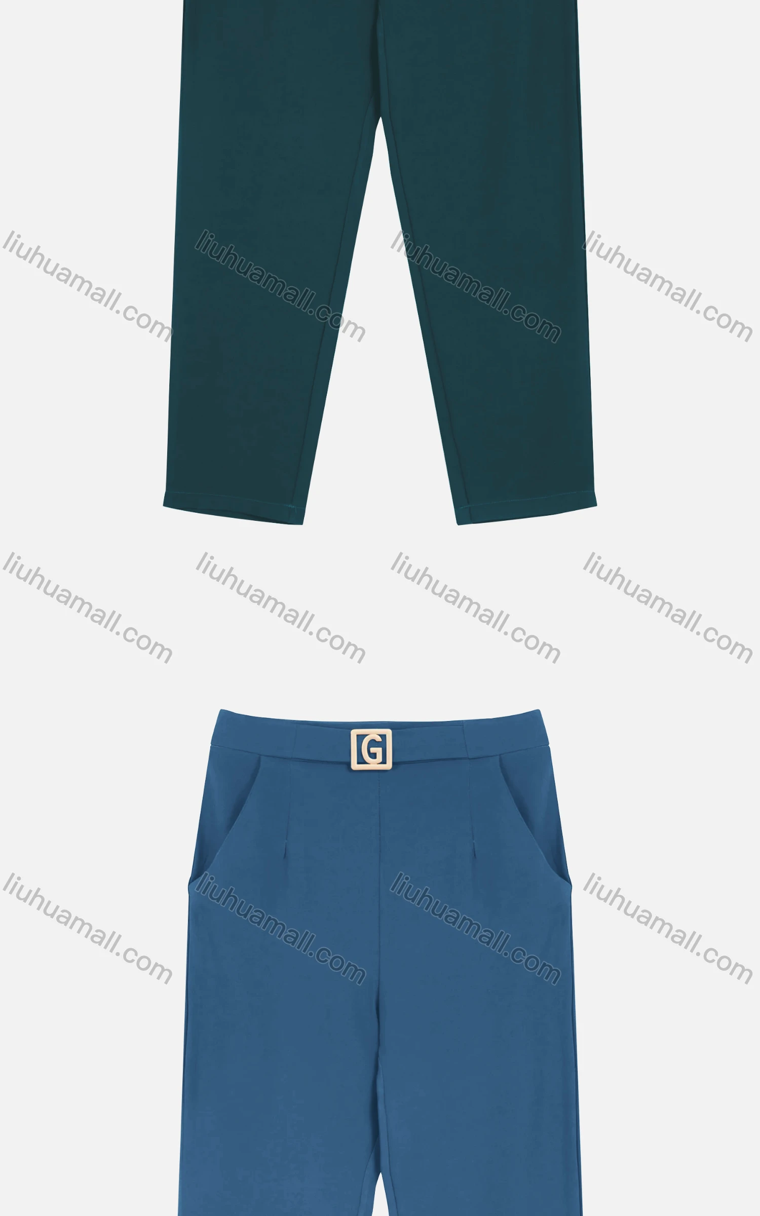 Wholesale Women's Casual Plain Metal Letter Buckle Ruched Cigarette Pants - Liuhuamall